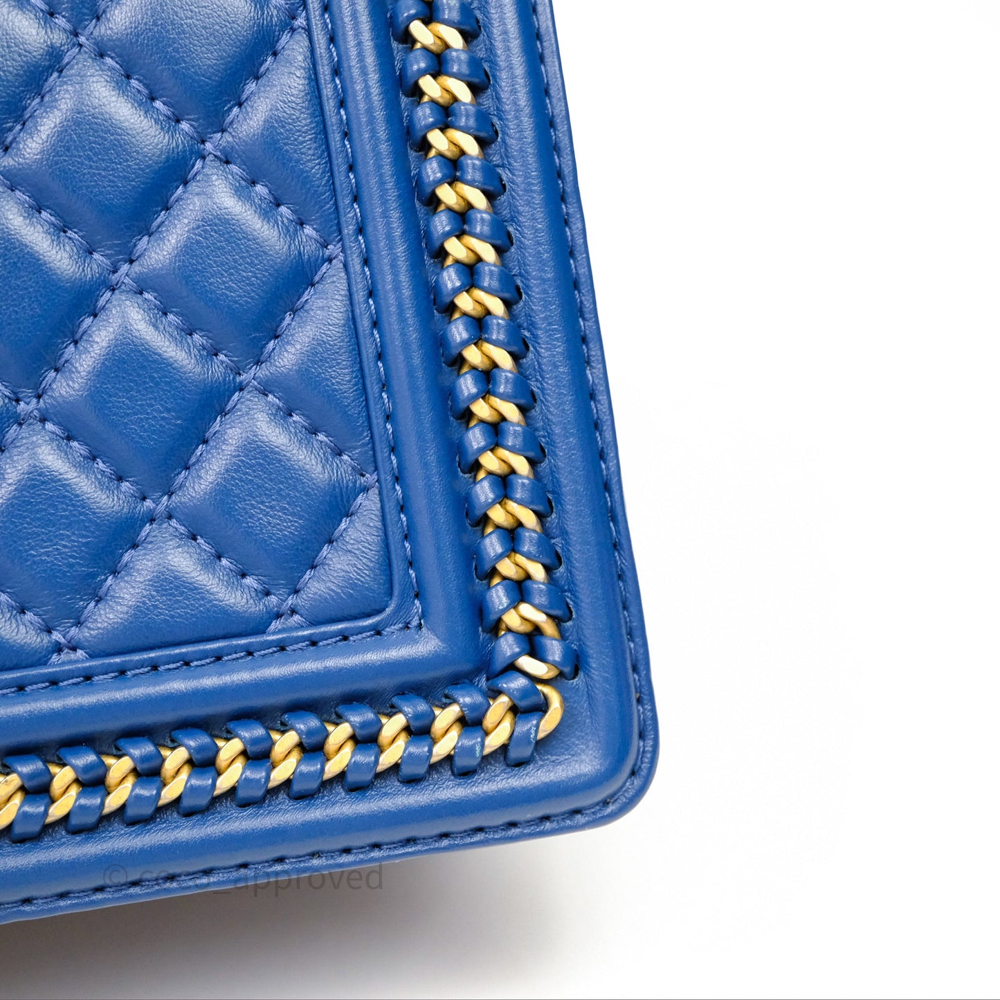 Chanel Quilted Medium Boy With Handle Blue Calfskin Aged Gold Hardware