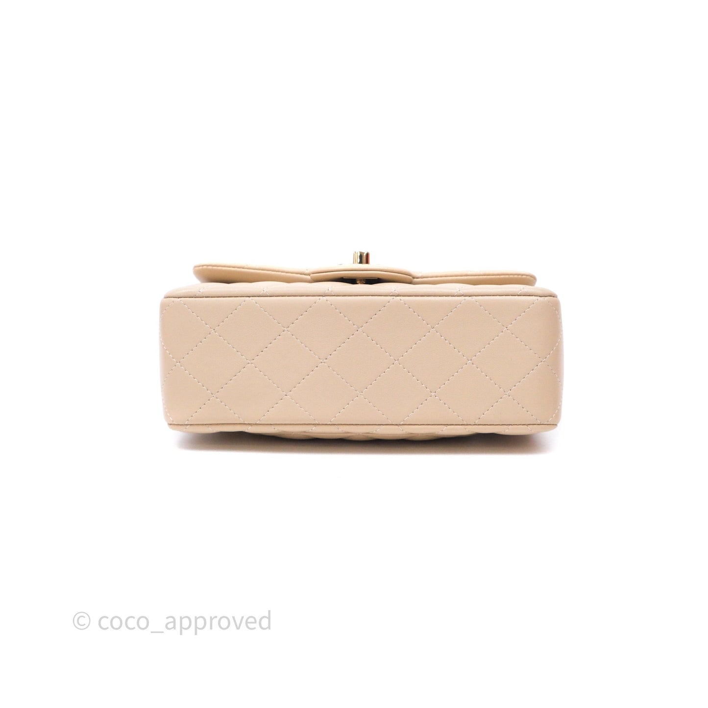 Chanel Top Handle Mini Rectangular Flap Beige Lambskin Gold Hardware