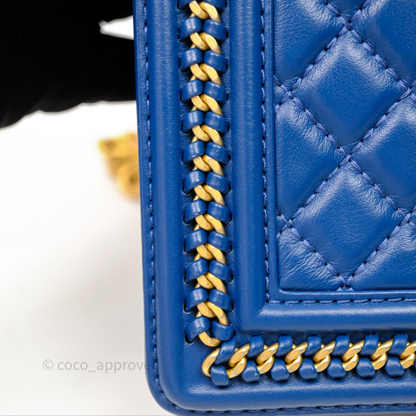 Chanel Quilted Medium Boy With Handle Blue Calfskin Aged Gold Hardware
