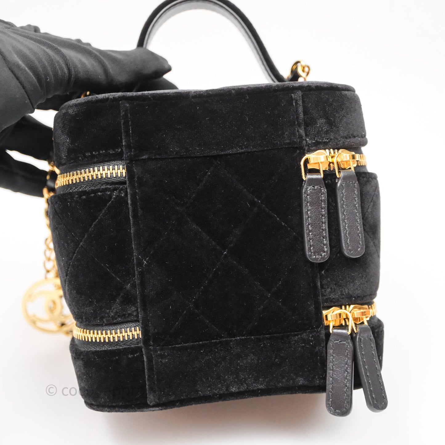Chanel Top Handle Vanity With Chain Black Velvet Gold Hardware