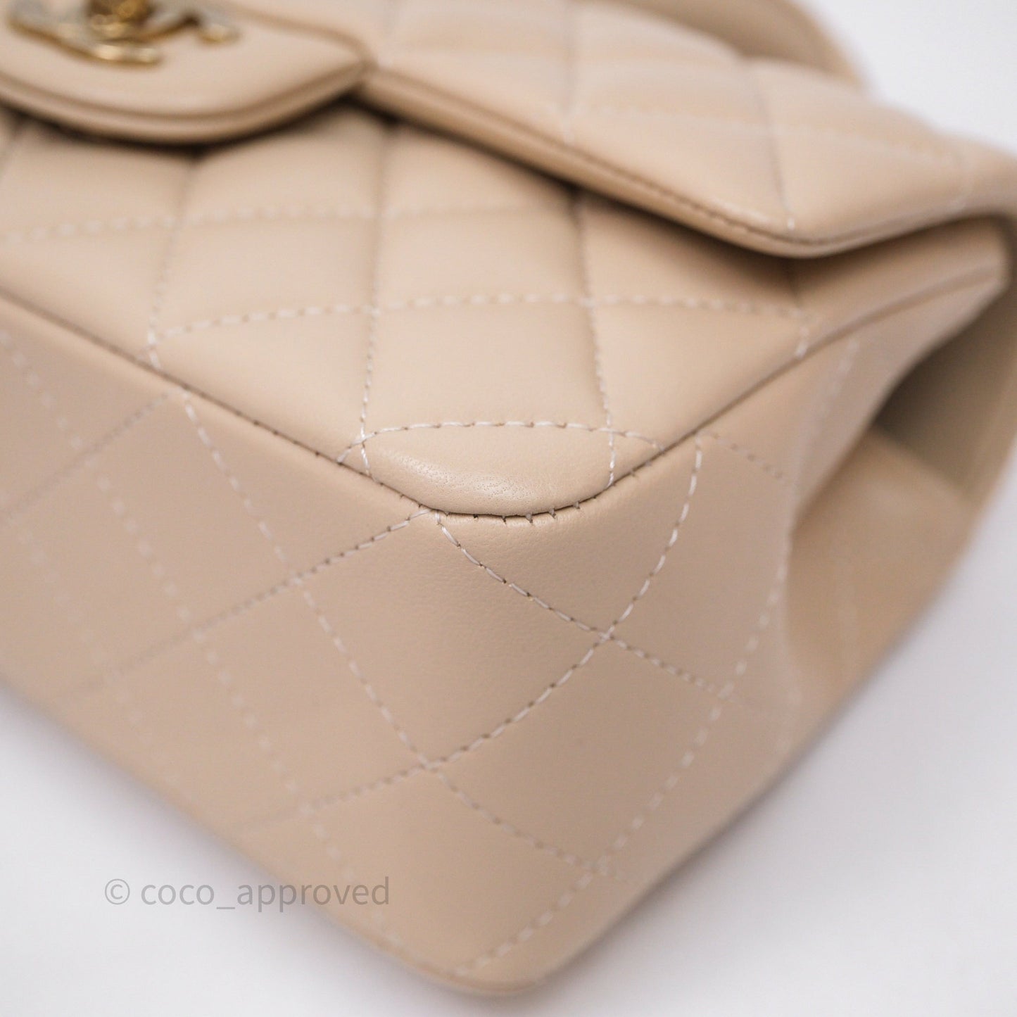 Chanel Top Handle Mini Rectangular Flap Beige Lambskin Gold Hardware