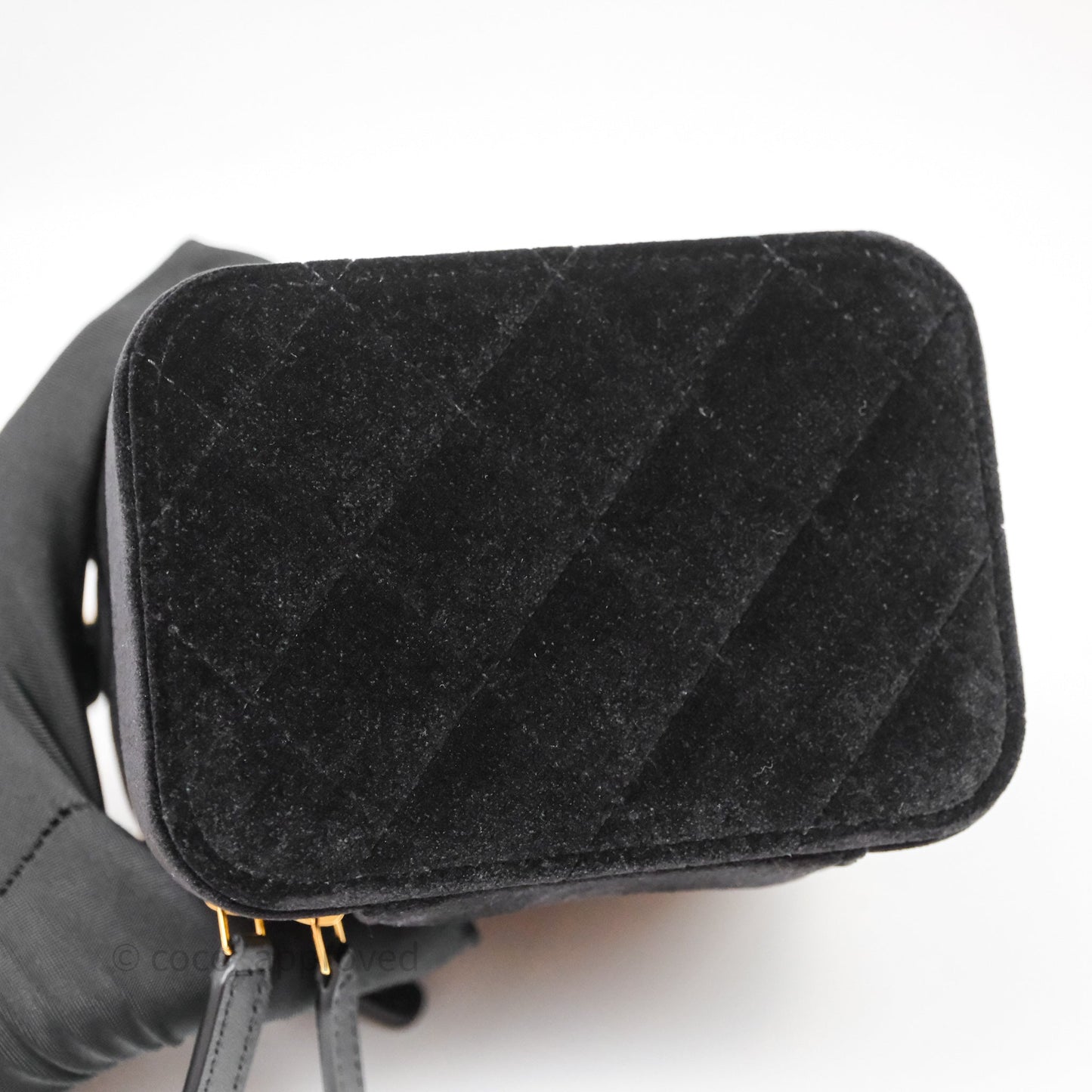 Chanel Top Handle Vanity With Chain Black Velvet Gold Hardware