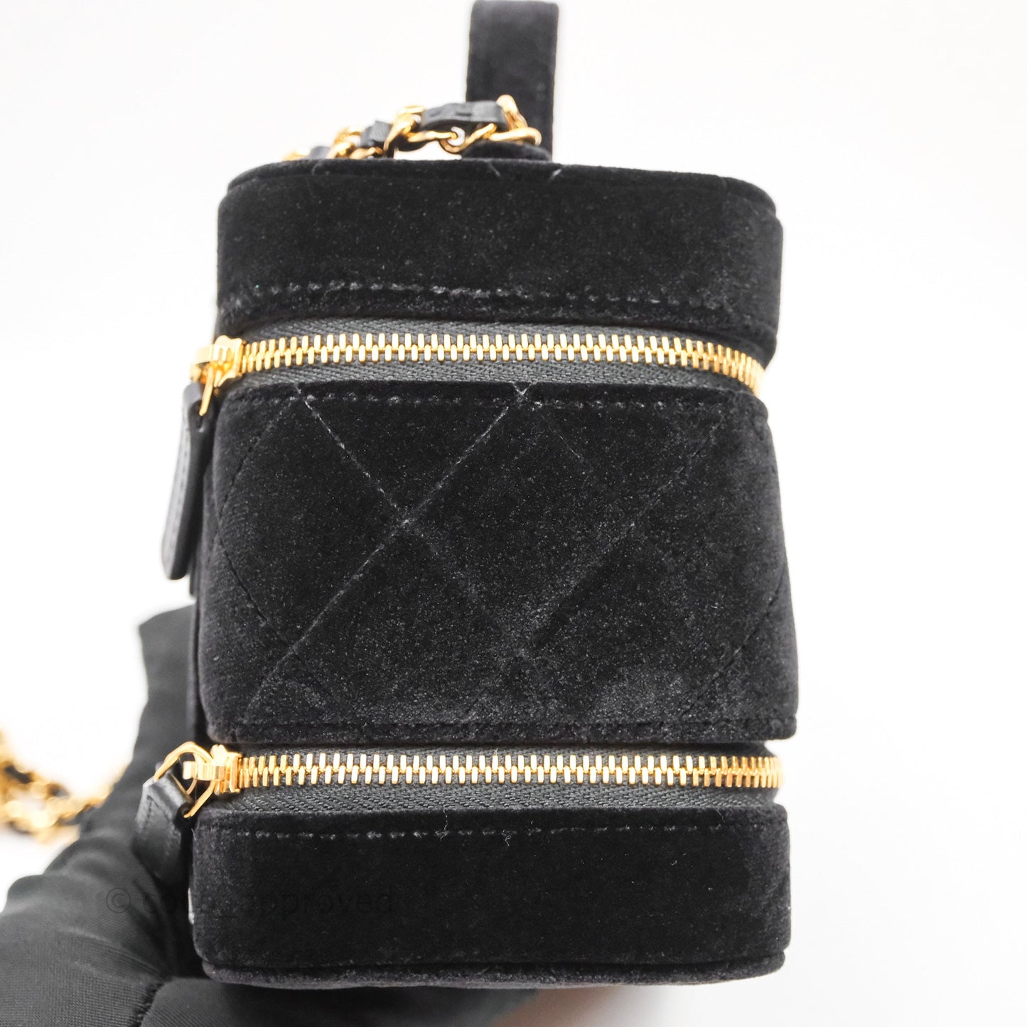 Chanel Top Handle Vanity With Chain Black Velvet Gold Hardware
