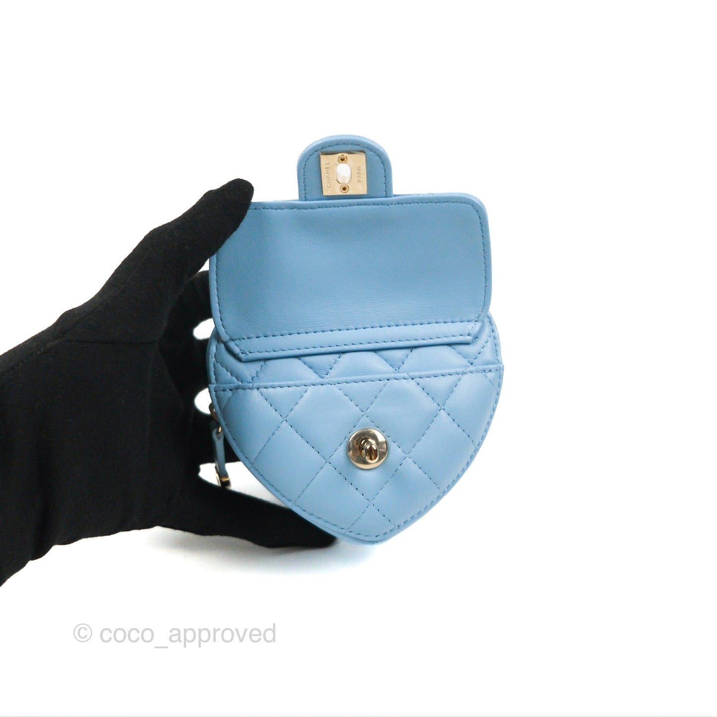 Chanel Mini Heart Belt Bag Blue Lambskin Gold Hardware 22S