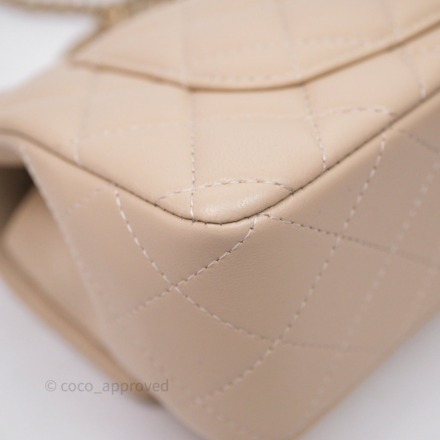 Chanel Top Handle Mini Rectangular Flap Beige Lambskin Gold Hardware