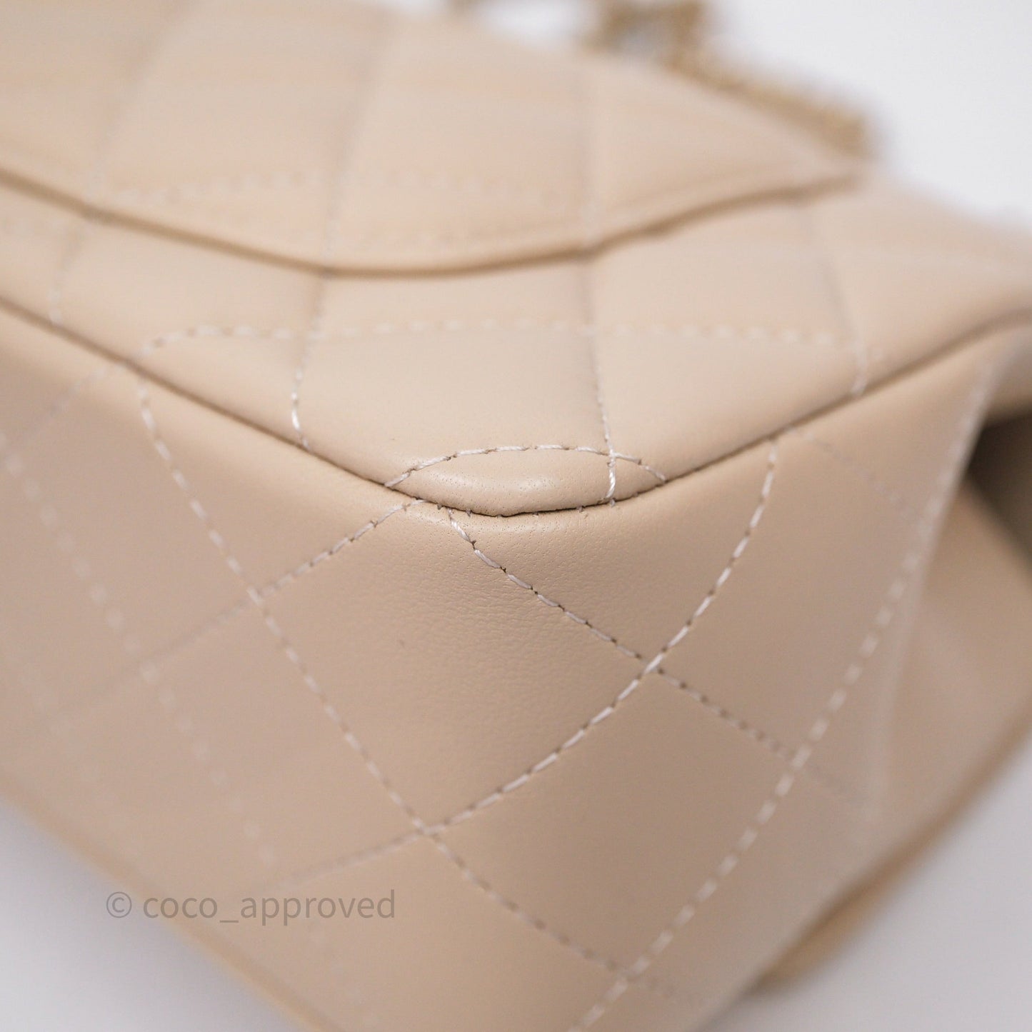 Chanel Top Handle Mini Rectangular Flap Beige Lambskin Gold Hardware