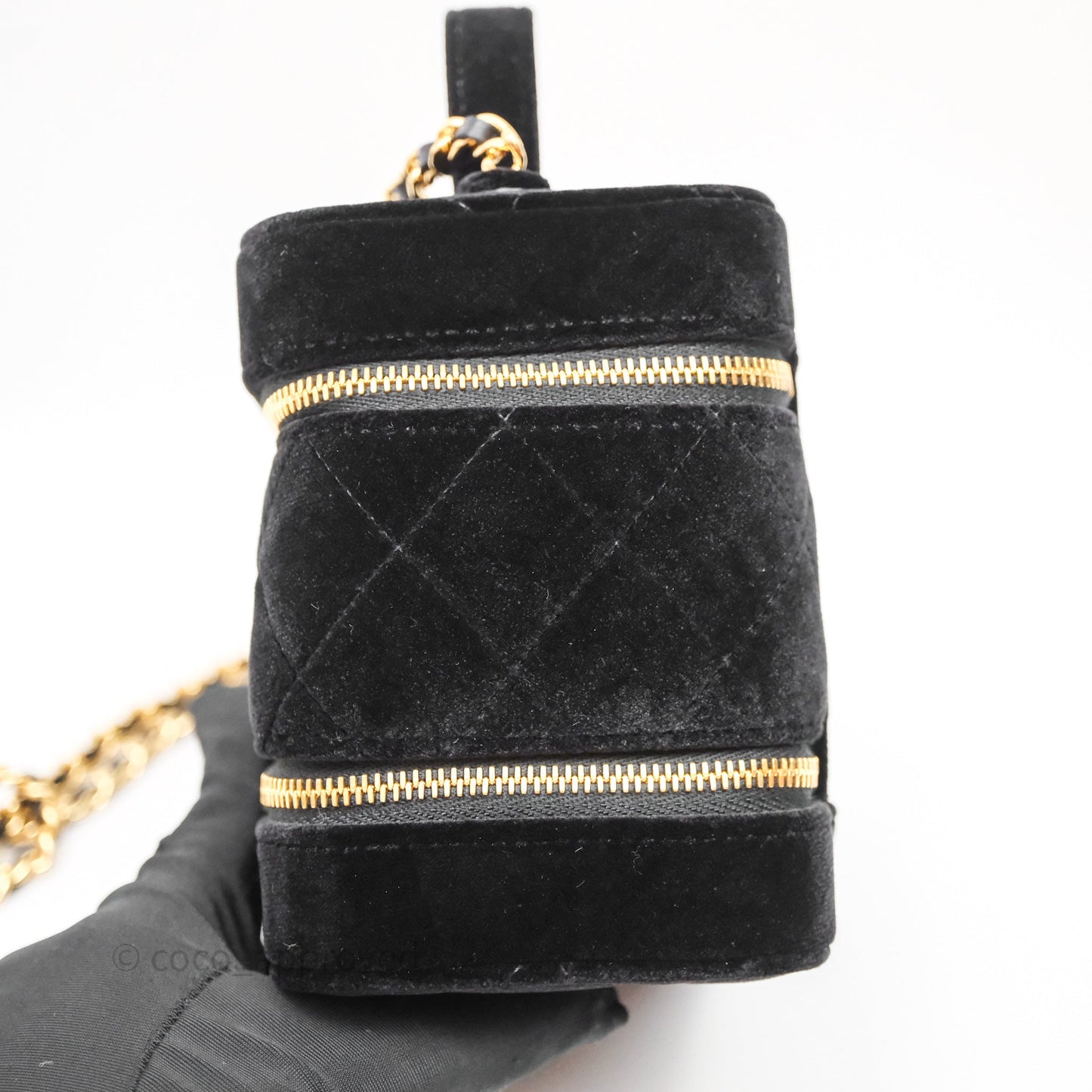 Chanel Top Handle Vanity With Chain Black Velvet Gold Hardware