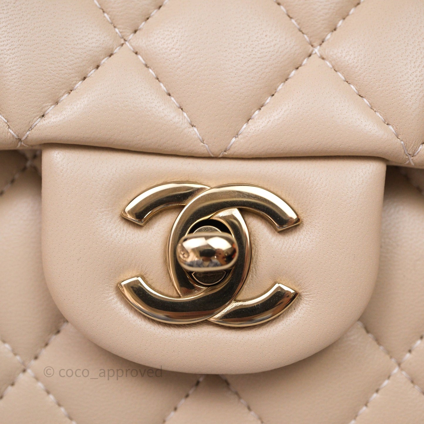 Chanel Top Handle Mini Rectangular Flap Beige Lambskin Gold Hardware