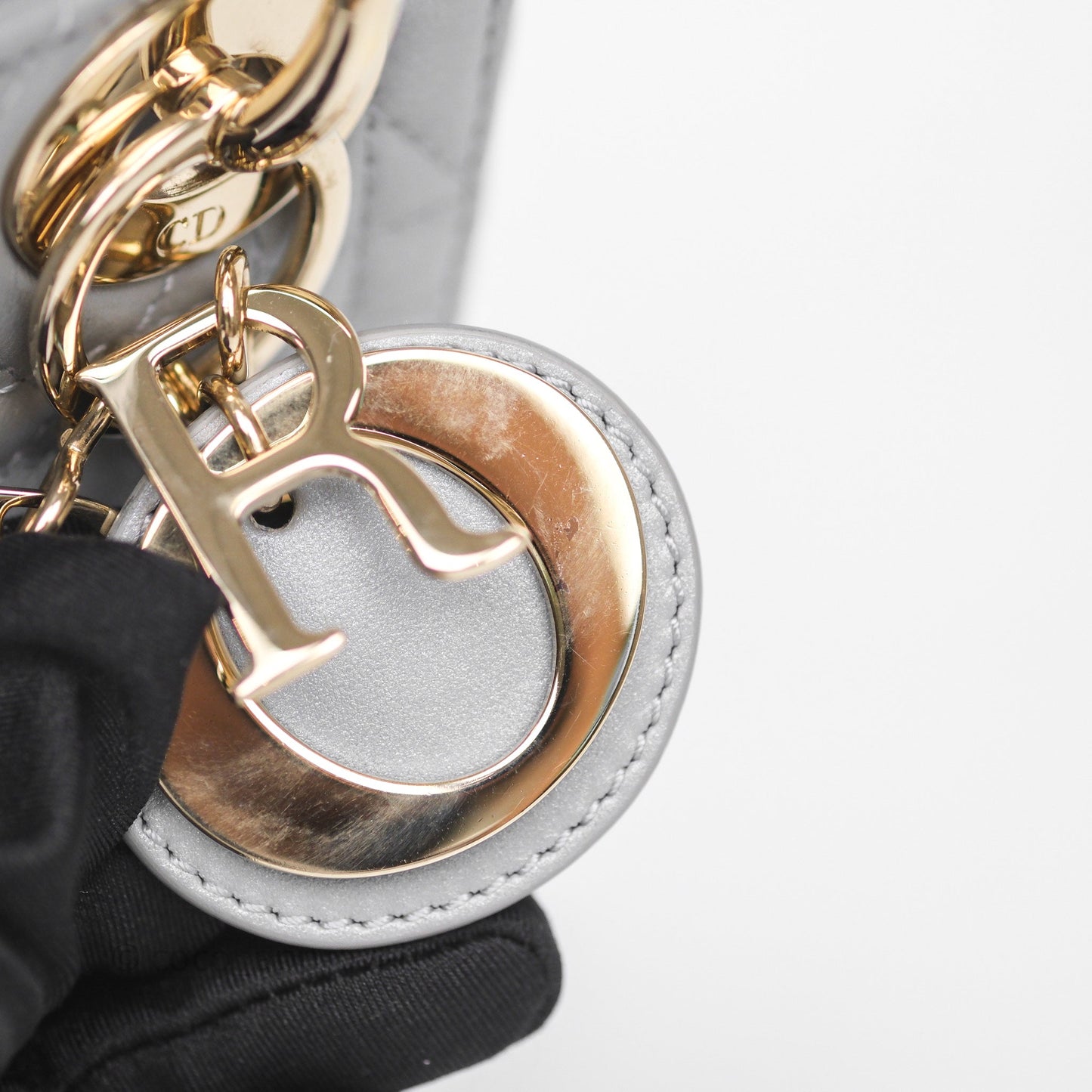 Christian Dior Mini Lady Dior Iridescent Grey Lambskin Cannage Gold Hardware