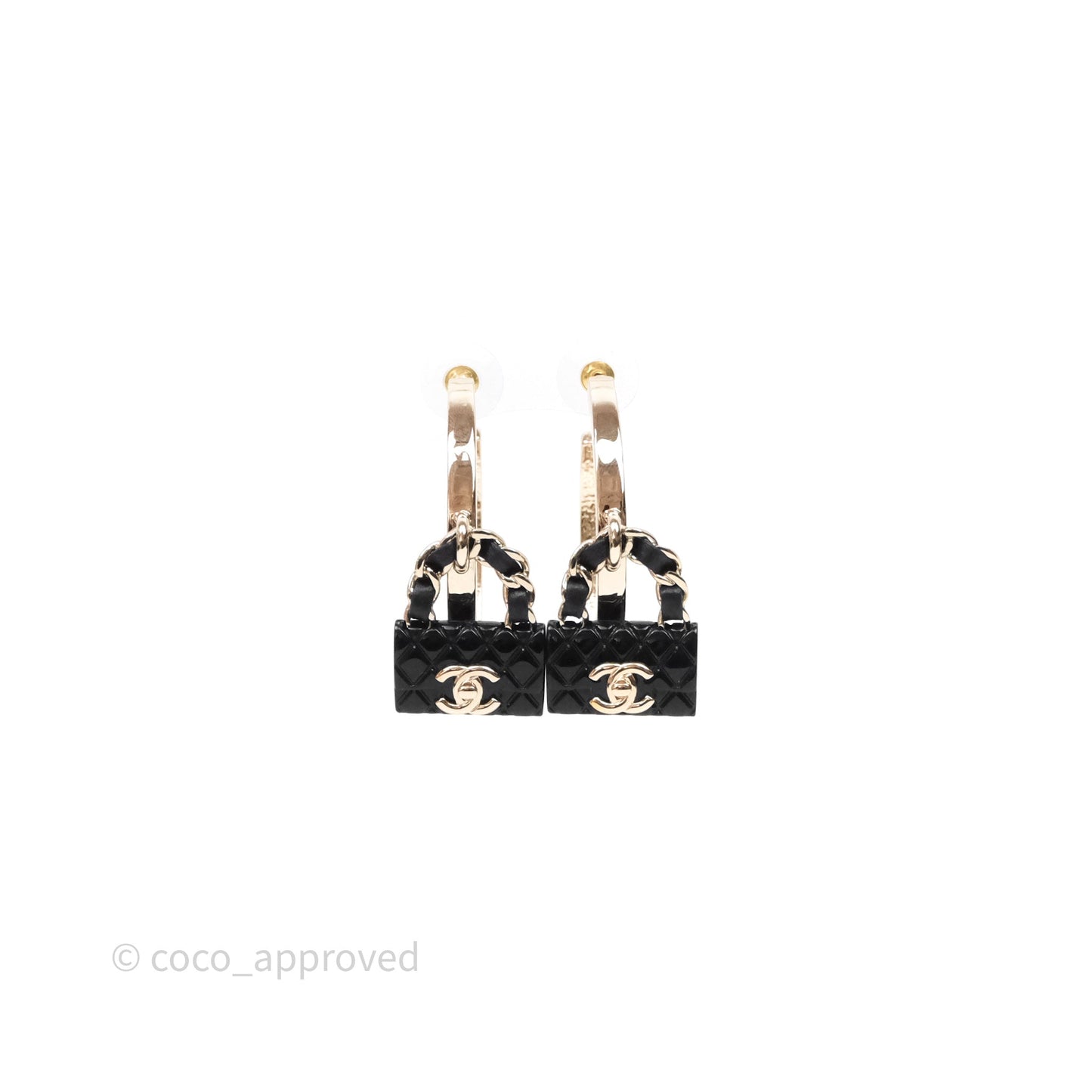 Chanel Turnlock Black Flap Bag Dangle Hoop Earrings