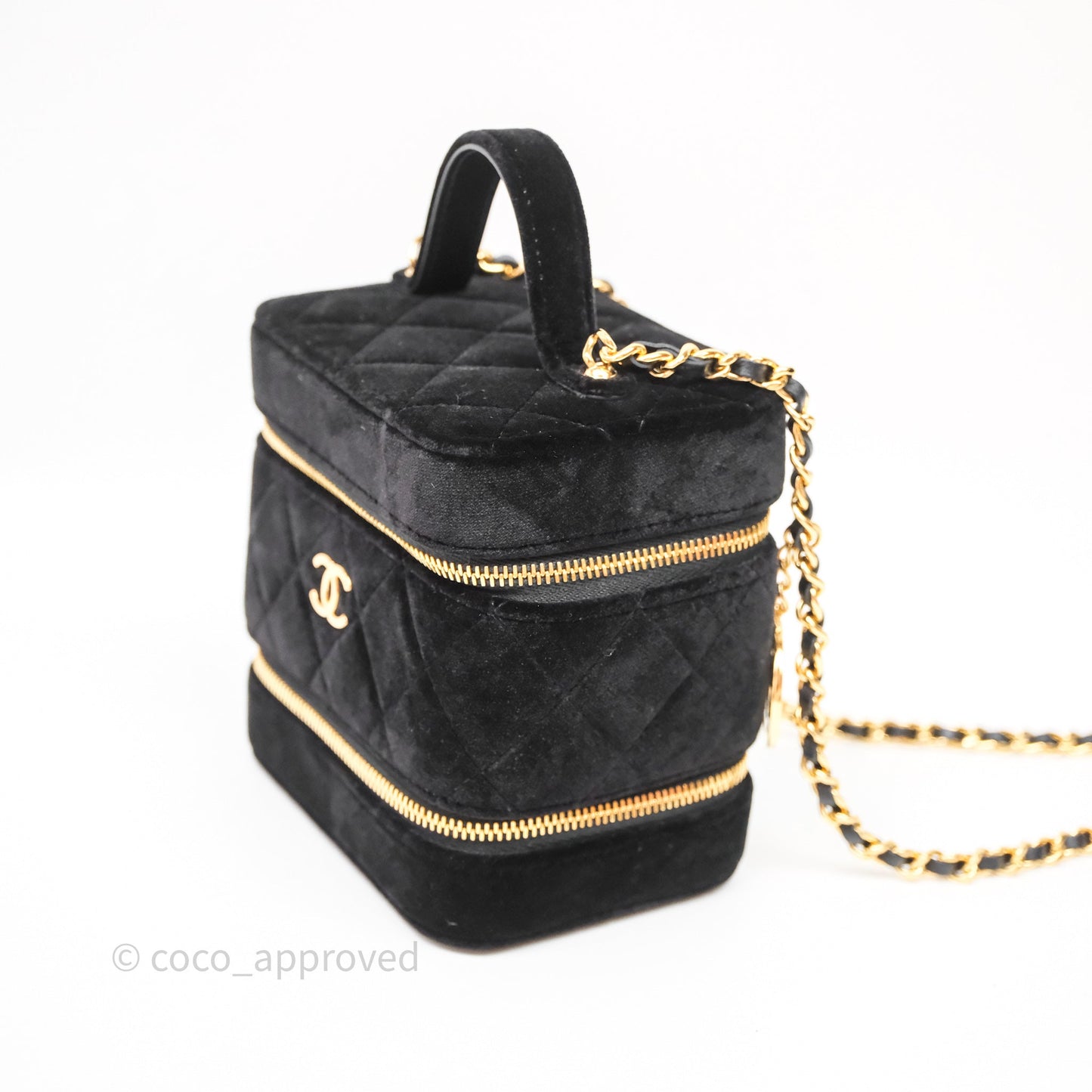 Chanel Top Handle Vanity With Chain Black Velvet Gold Hardware