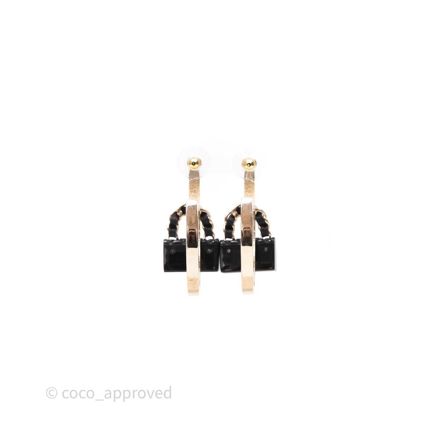 Chanel Turnlock Black Flap Bag Dangle Hoop Earrings