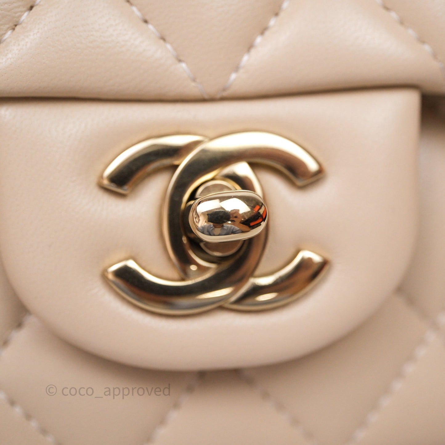 Chanel Top Handle Mini Rectangular Flap Beige Lambskin Gold Hardware
