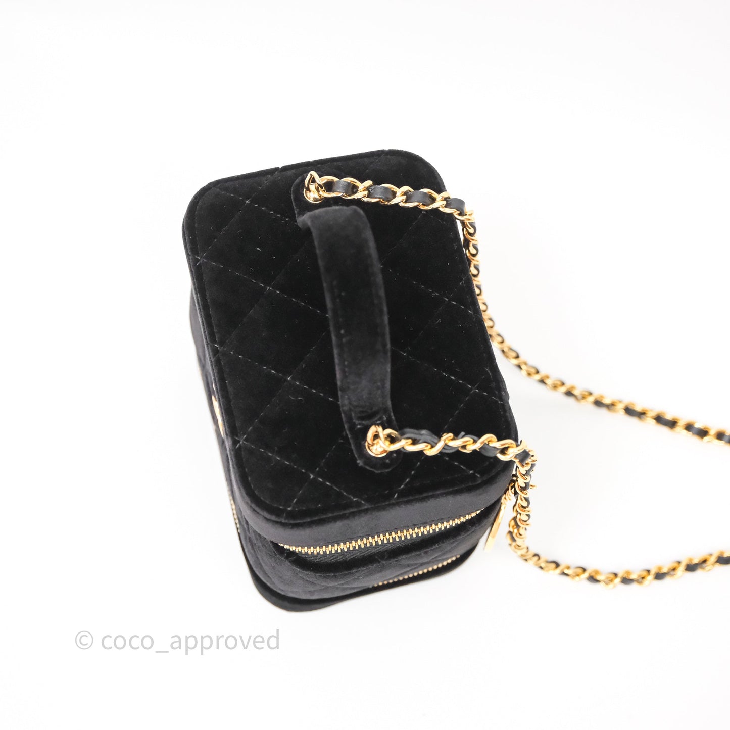Chanel Top Handle Vanity With Chain Black Velvet Gold Hardware