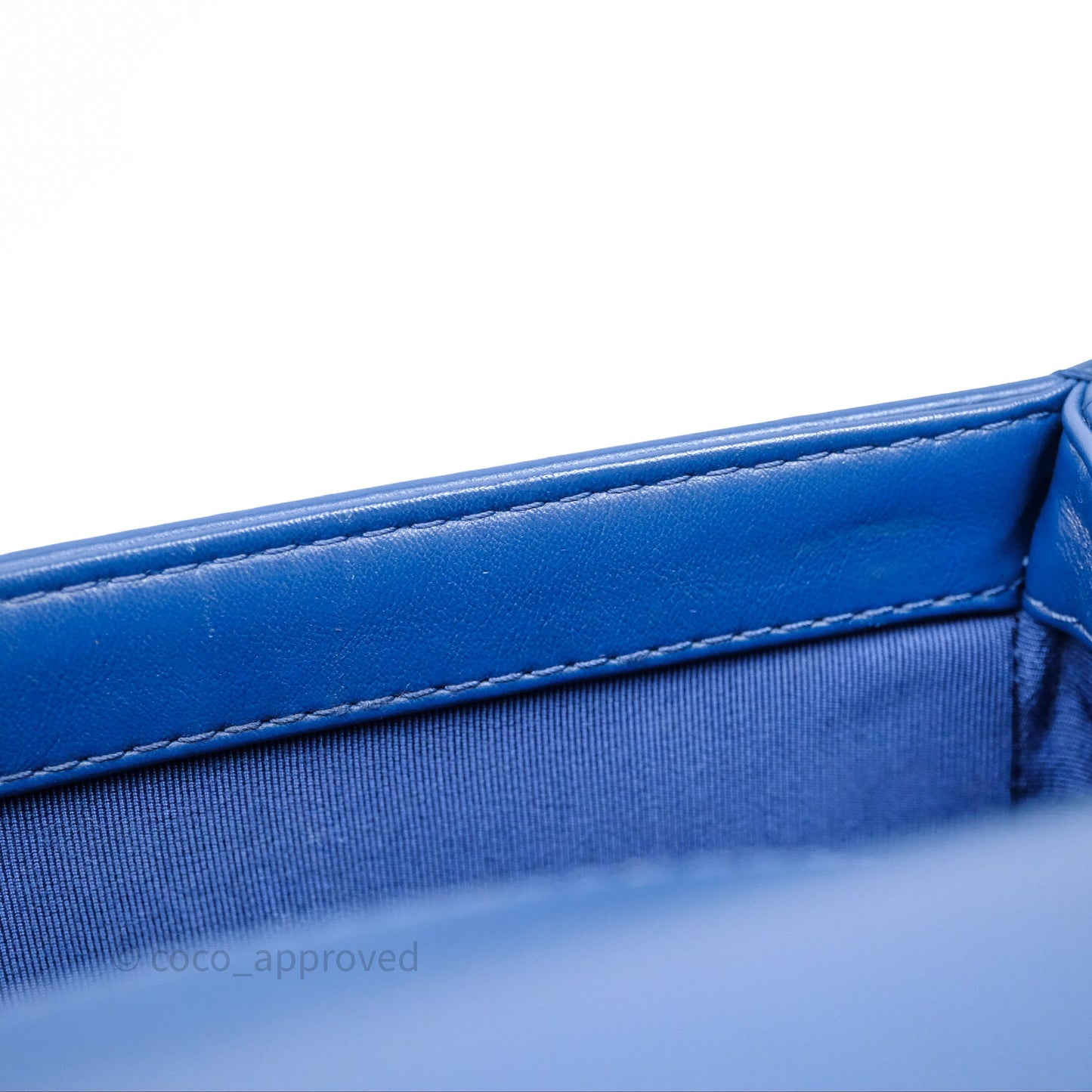Chanel Quilted Medium Boy With Handle Blue Calfskin Aged Gold Hardware