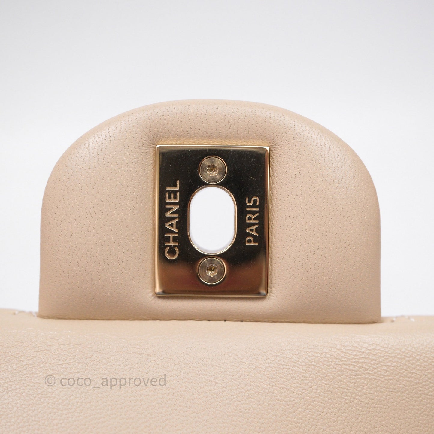 Chanel Top Handle Mini Rectangular Flap Beige Lambskin Gold Hardware
