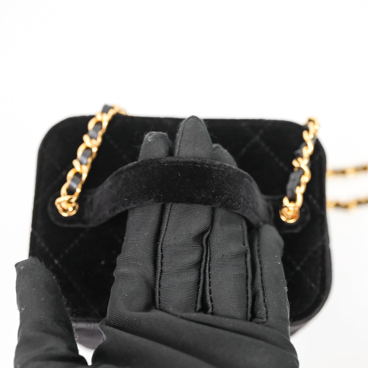 Chanel Top Handle Vanity With Chain Black Velvet Gold Hardware