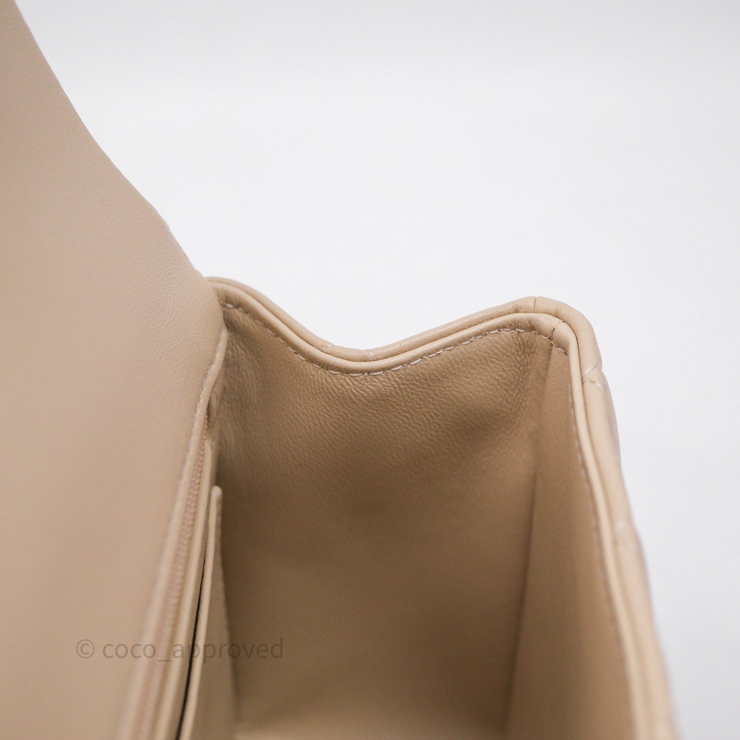Chanel Top Handle Mini Rectangular Flap Beige Lambskin Gold Hardware