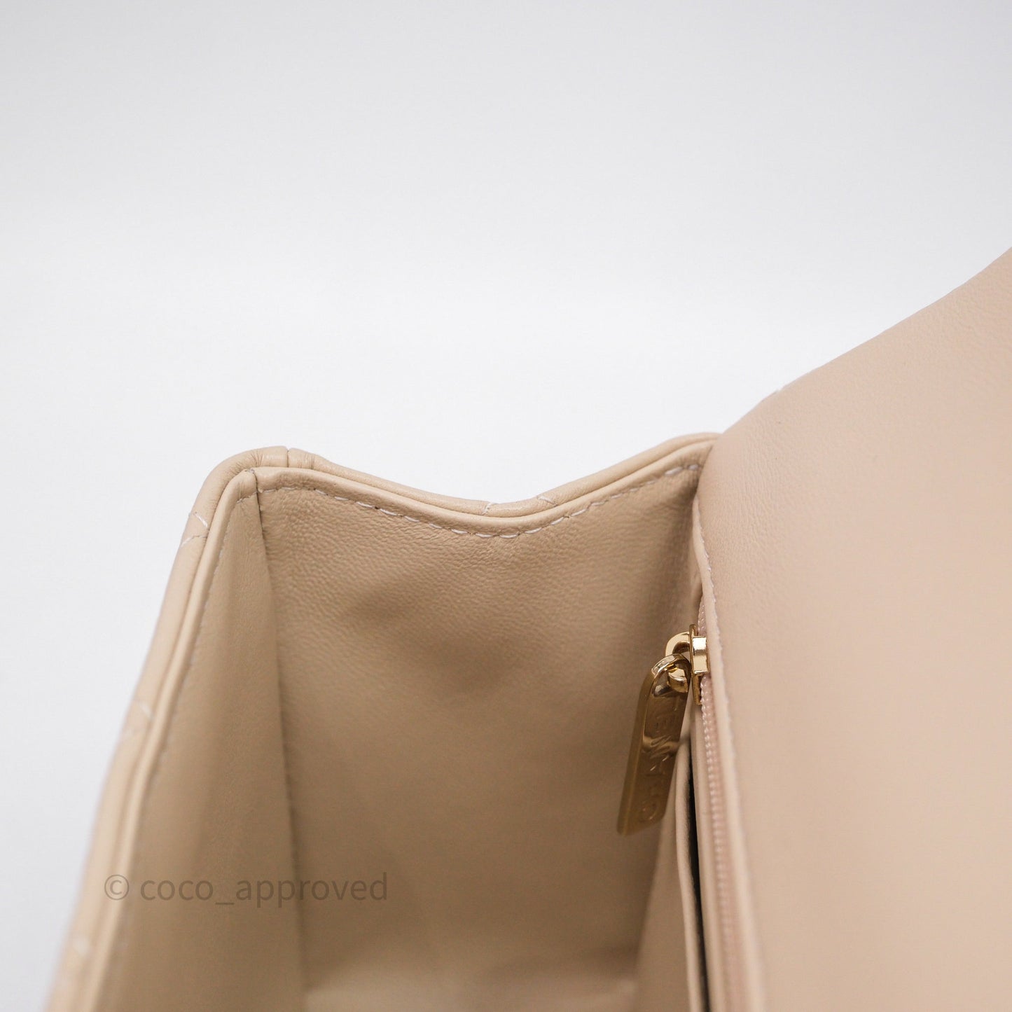 Chanel Top Handle Mini Rectangular Flap Beige Lambskin Gold Hardware