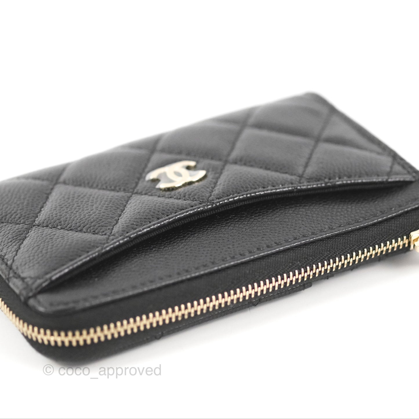 Chanel Quilted Zip Card Holder Black Caviar Gold Hardware 23S
