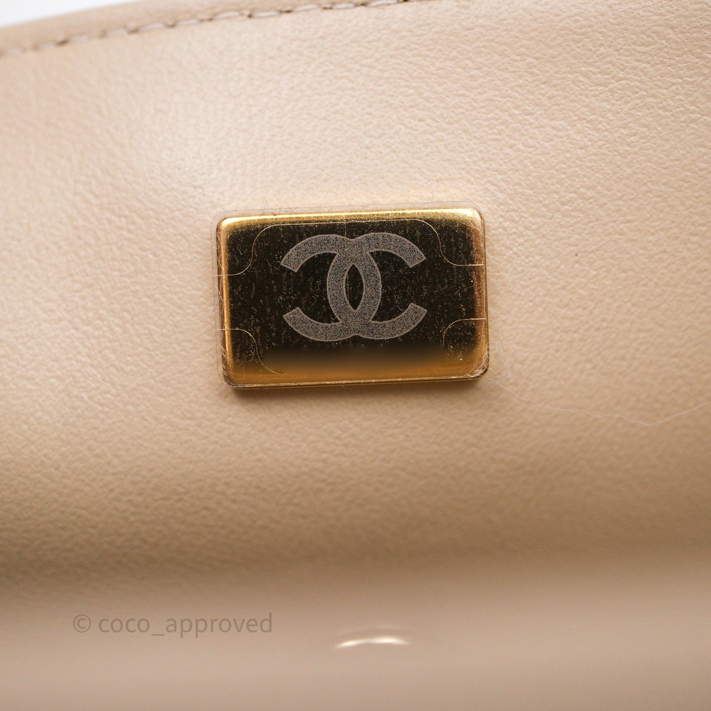 Chanel Top Handle Mini Rectangular Flap Beige Lambskin Gold Hardware