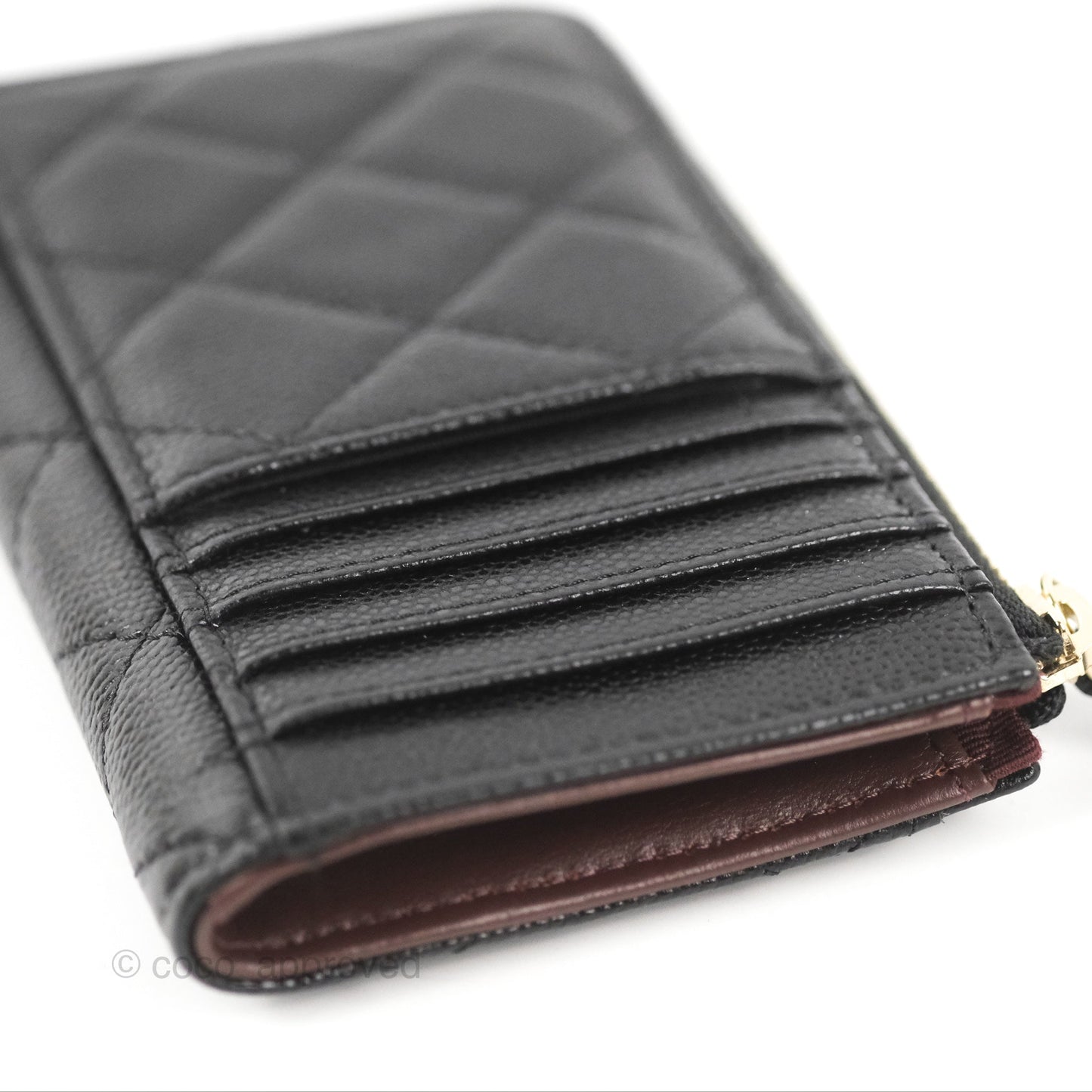 Chanel Quilted Zip Card Holder Black Caviar Gold Hardware 23S