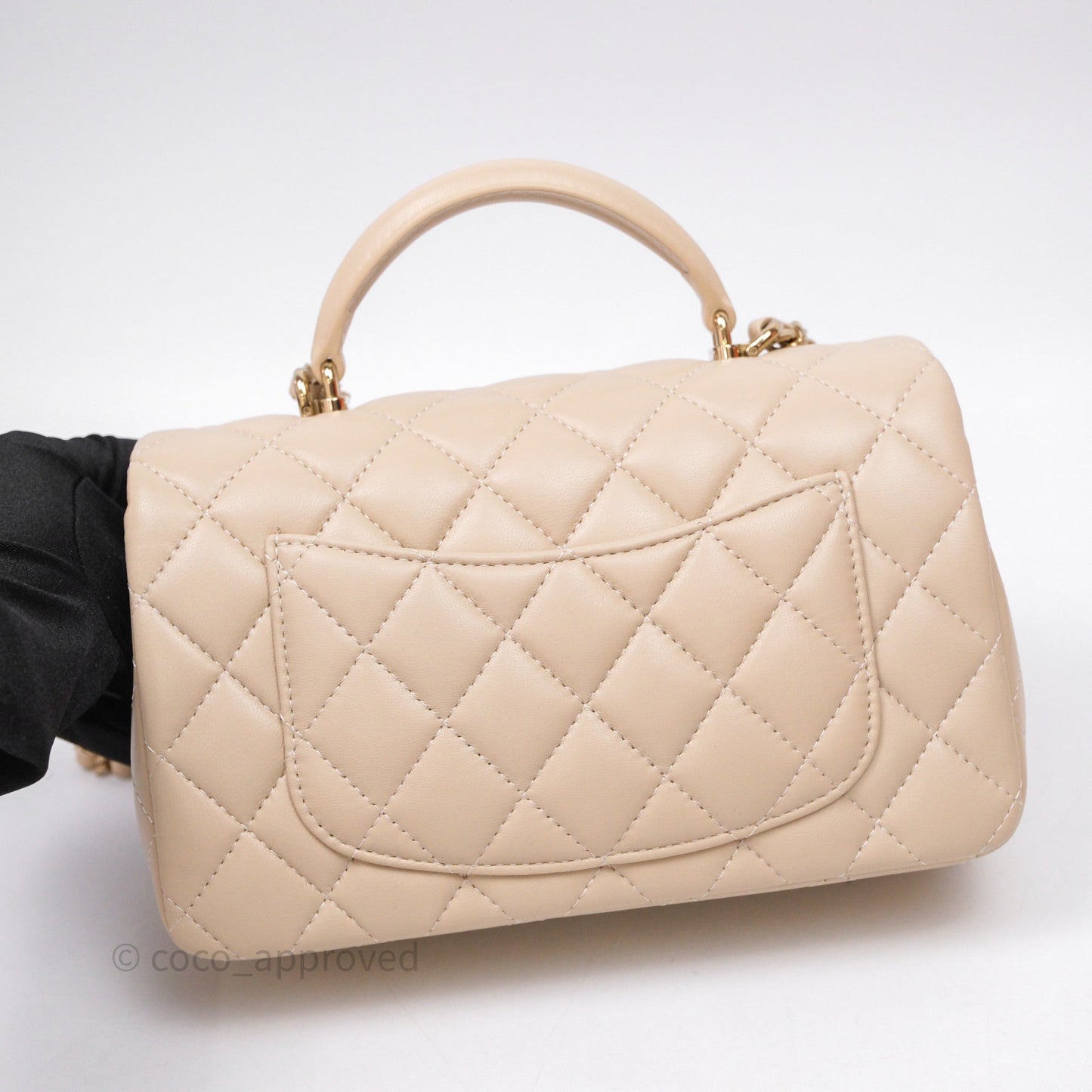 Chanel Top Handle Mini Rectangular Flap Beige Lambskin Gold Hardware