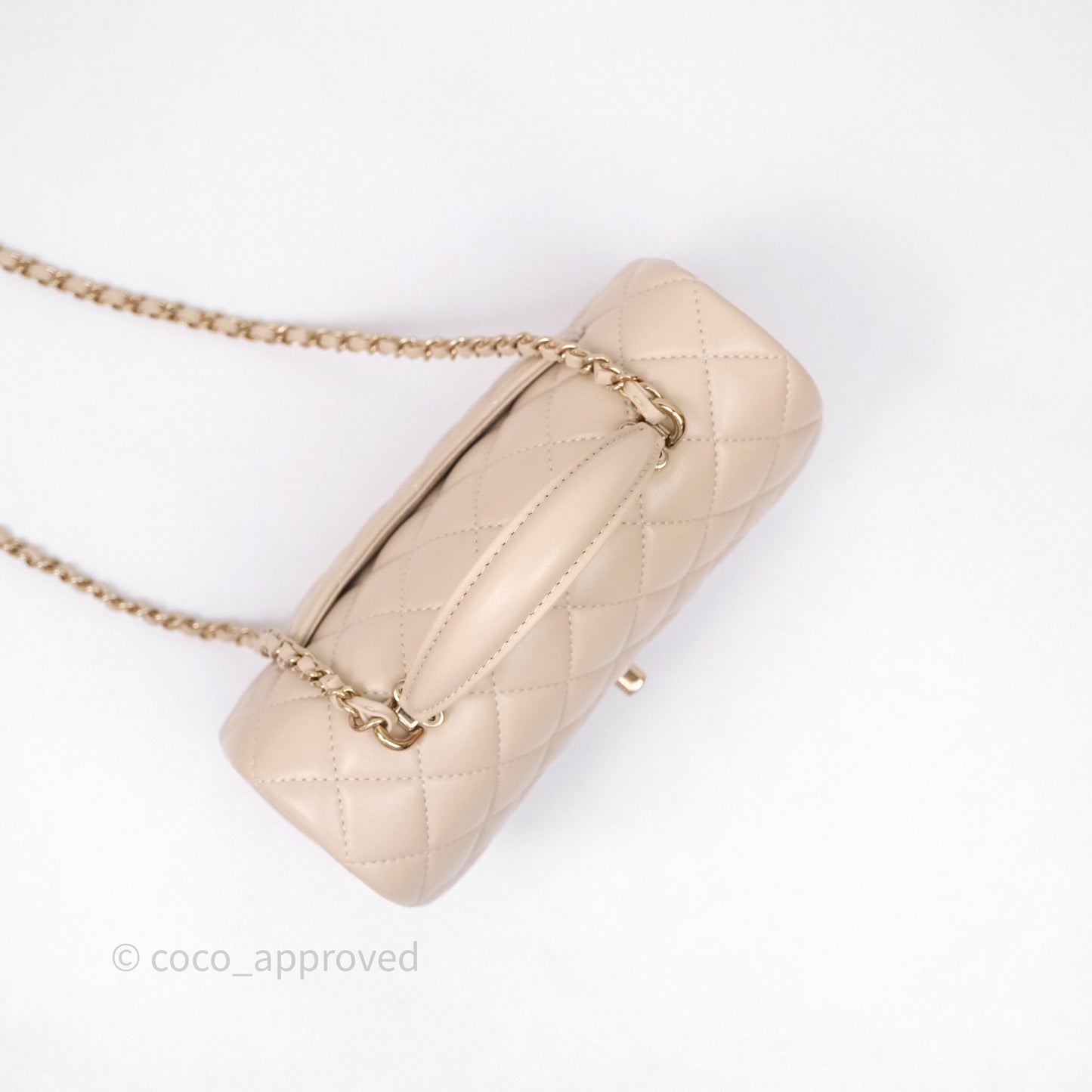 Chanel Top Handle Mini Rectangular Flap Beige Lambskin Gold Hardware