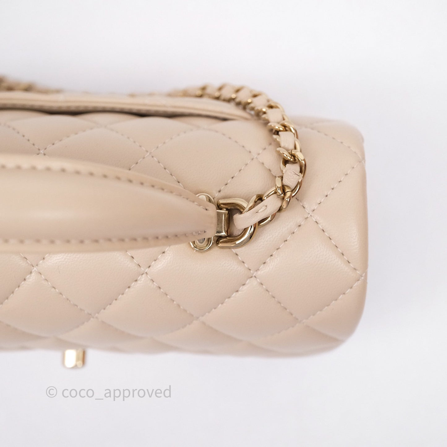 Chanel Top Handle Mini Rectangular Flap Beige Lambskin Gold Hardware