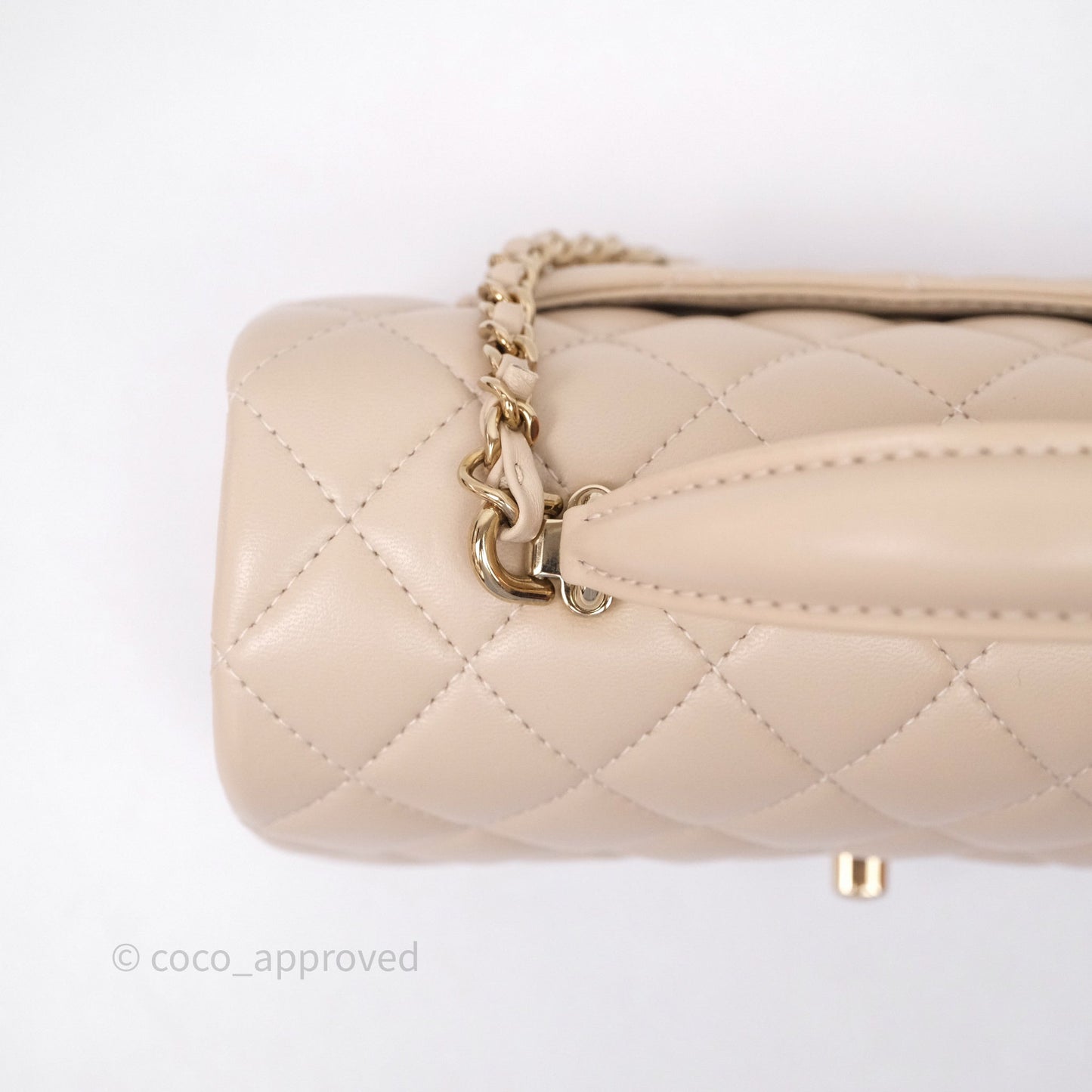 Chanel Top Handle Mini Rectangular Flap Beige Lambskin Gold Hardware