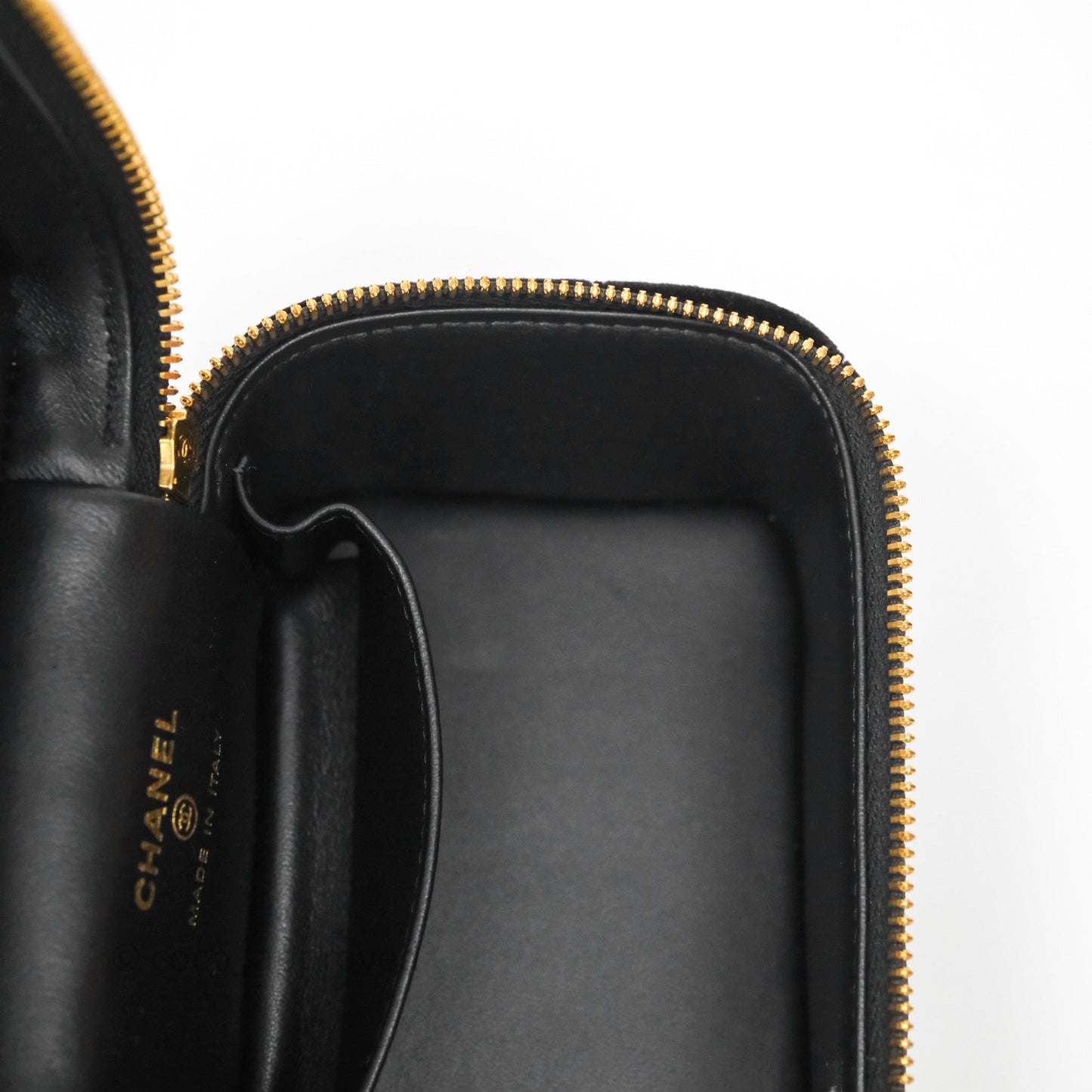 Chanel Top Handle Vanity With Chain Black Velvet Gold Hardware