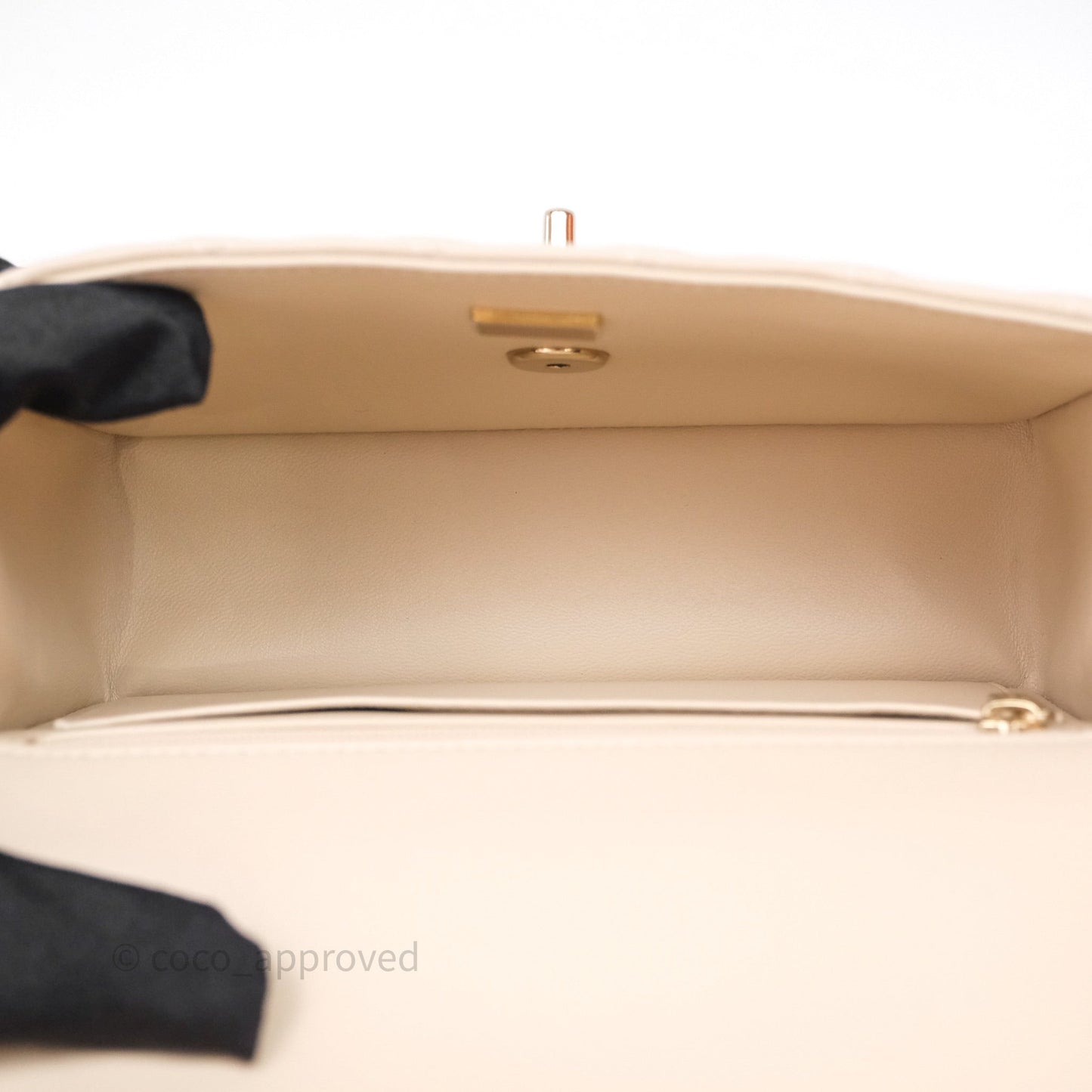 Chanel Top Handle Mini Rectangular Flap Beige Lambskin Gold Hardware