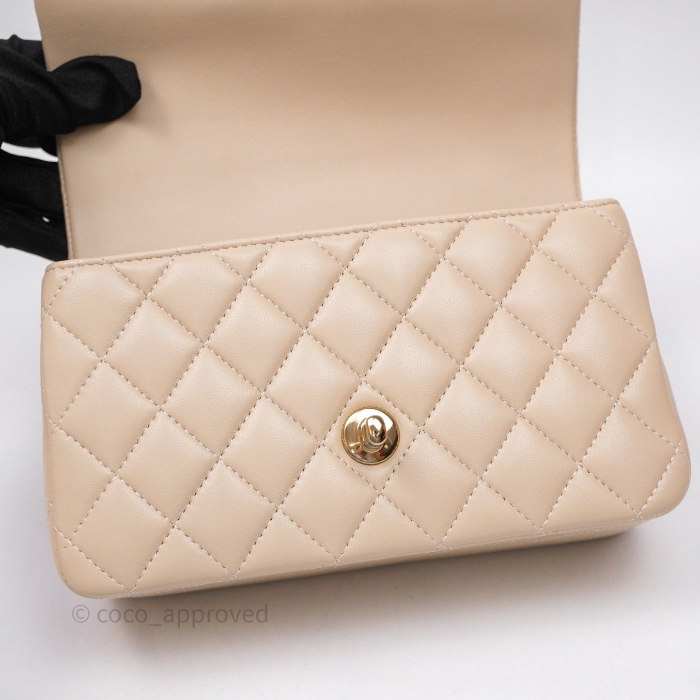 Chanel Top Handle Mini Rectangular Flap Beige Lambskin Gold Hardware