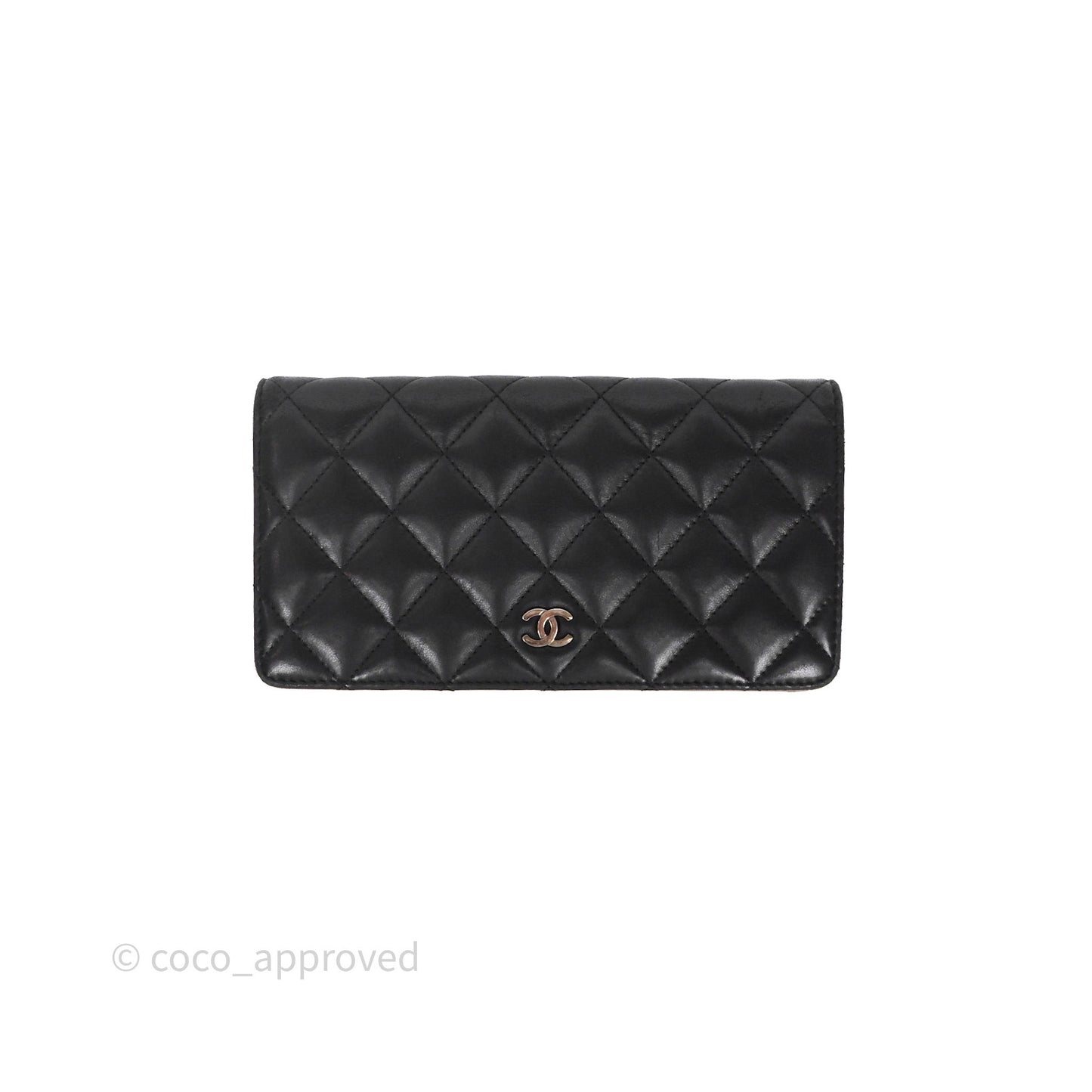 Chanel Classic Quilted Long Wallet Black Lambskin Silver Hardware