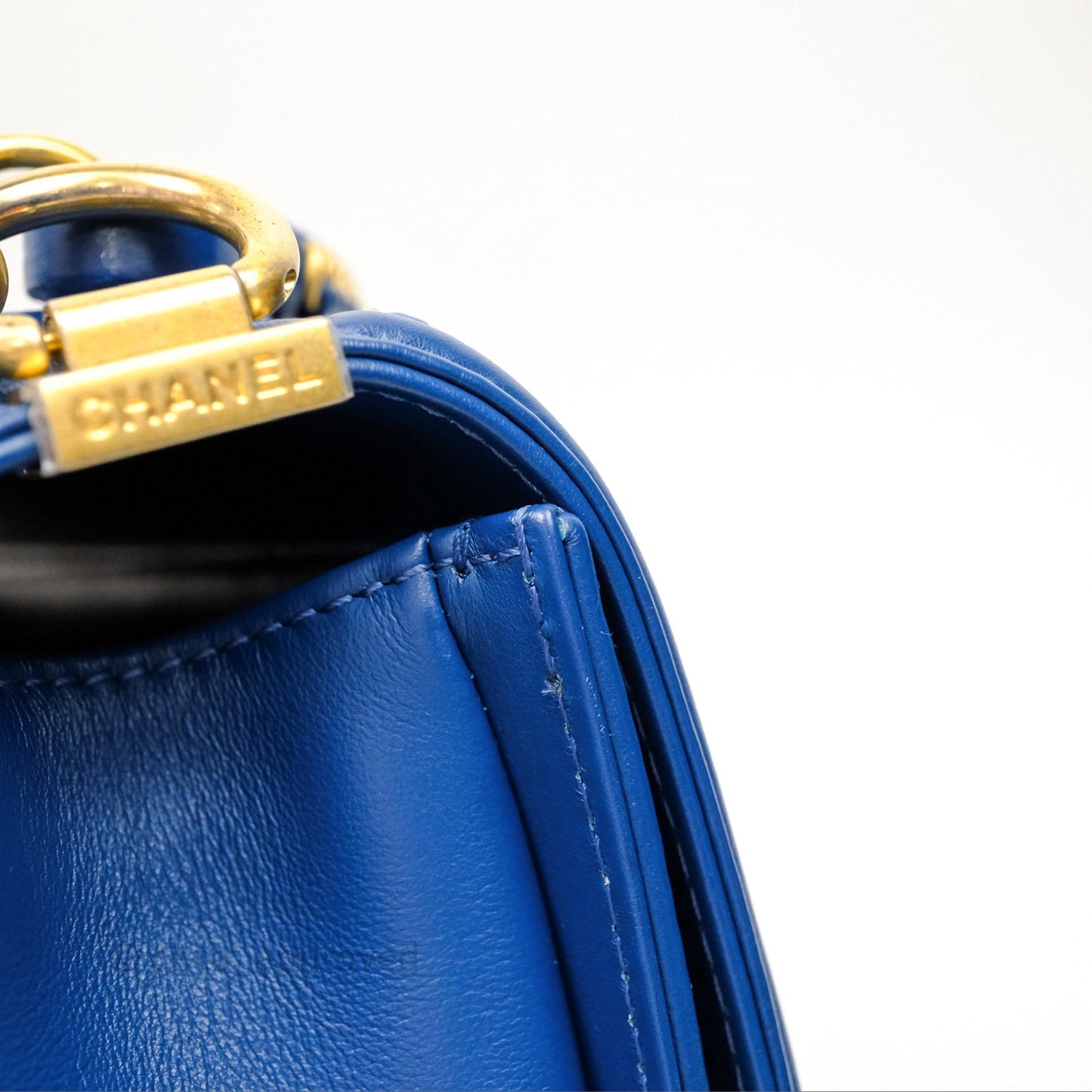 Chanel Quilted Medium Boy With Handle Blue Calfskin Aged Gold Hardware