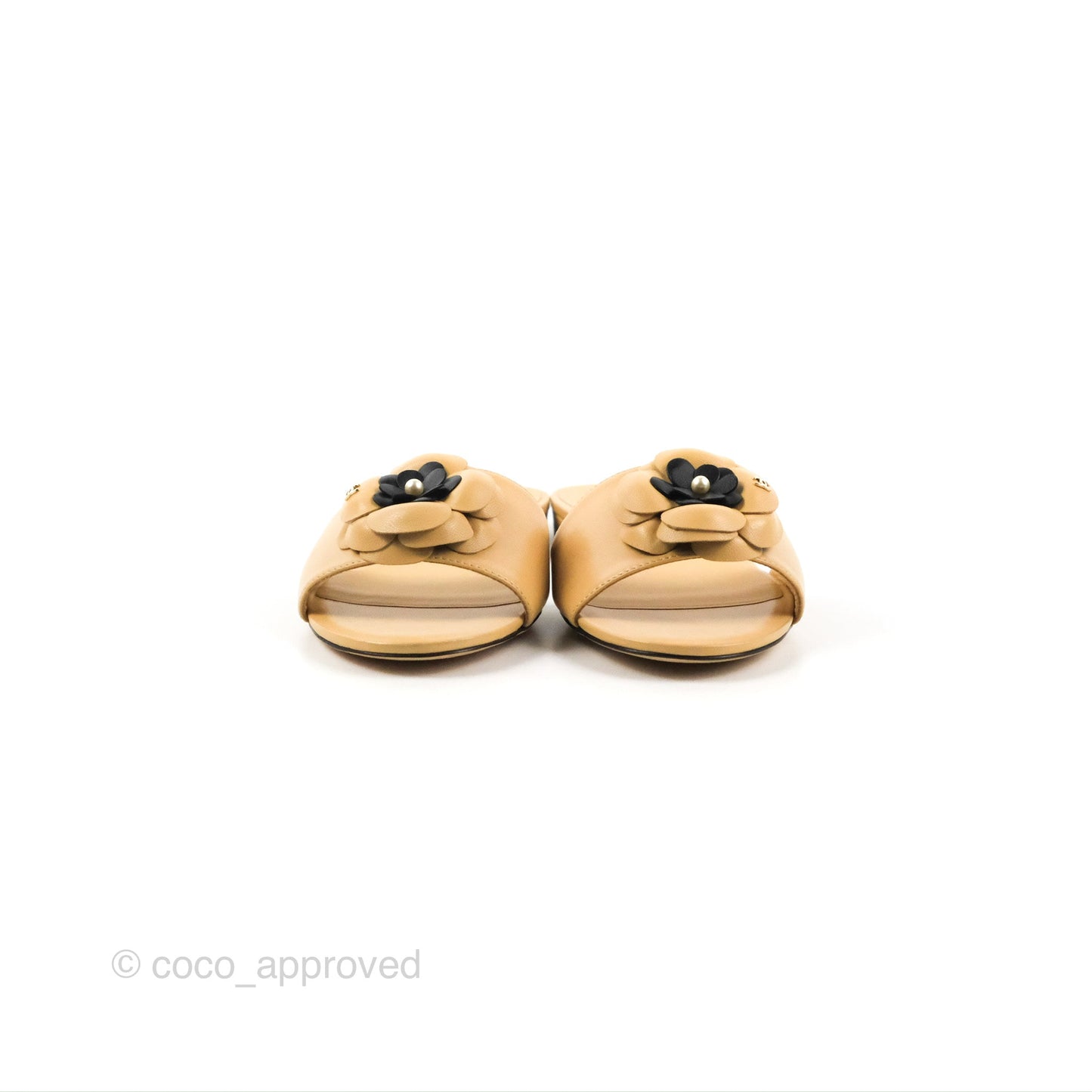 Chanel Camellia Mule Sandals Beige Lambskin 17C Size 37
