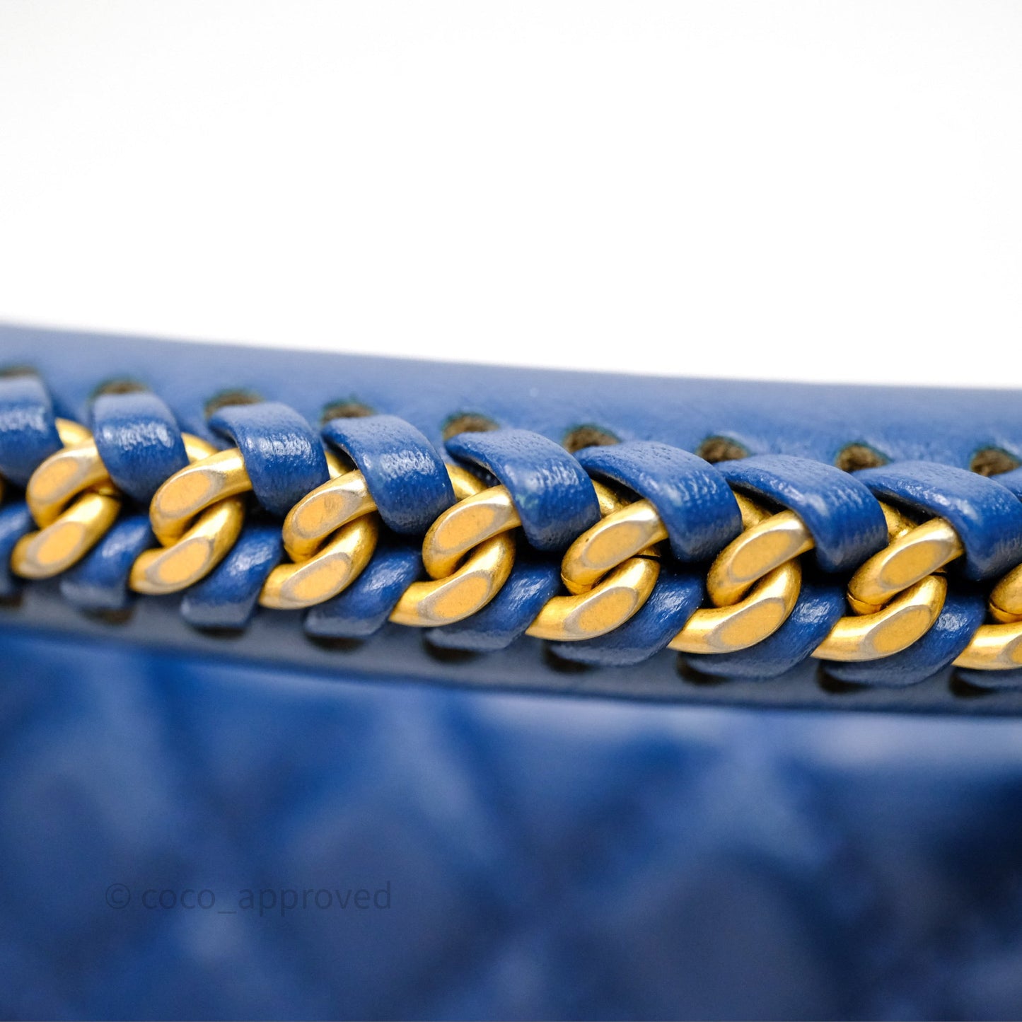 Chanel Quilted Medium Boy With Handle Blue Calfskin Aged Gold Hardware