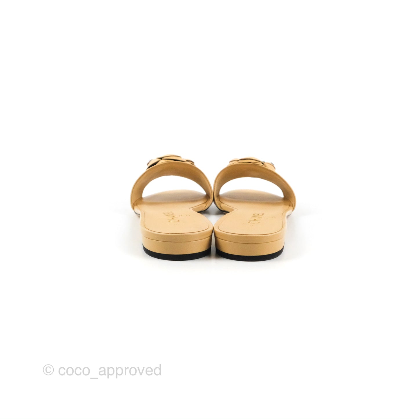 Chanel Camellia Mule Sandals Beige Lambskin 17C Size 37