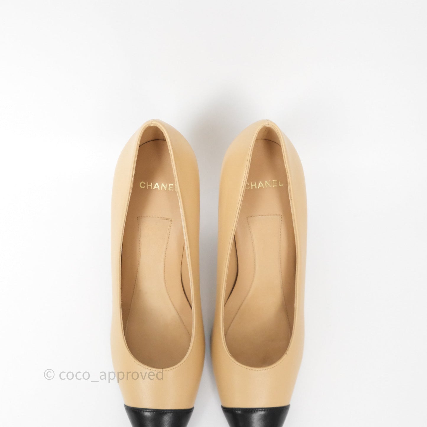 Chanel Beige Toe Pointed Black Pump Heels With Pearl Size 39