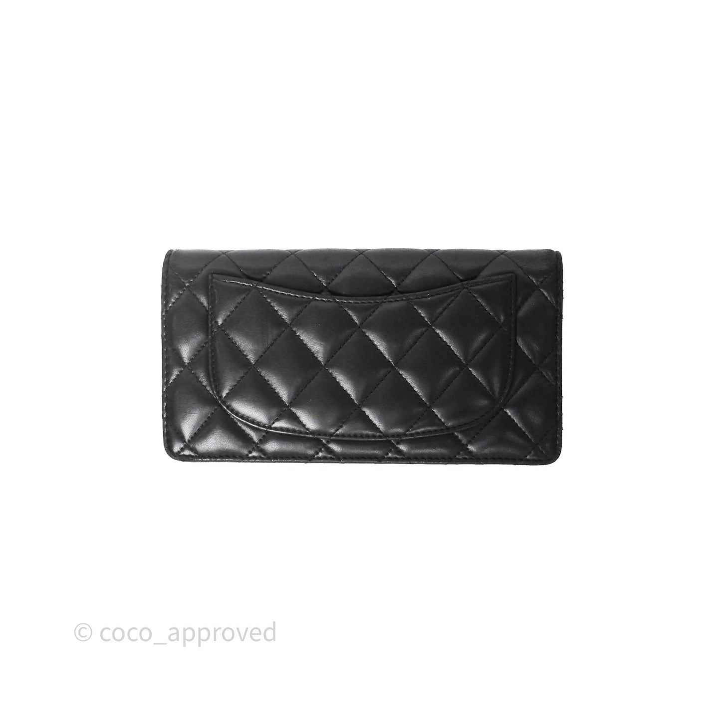Chanel Classic Quilted Long Wallet Black Lambskin Silver Hardware