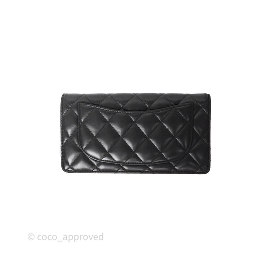 Chanel Classic Quilted Long Wallet Black Lambskin Silver Hardware