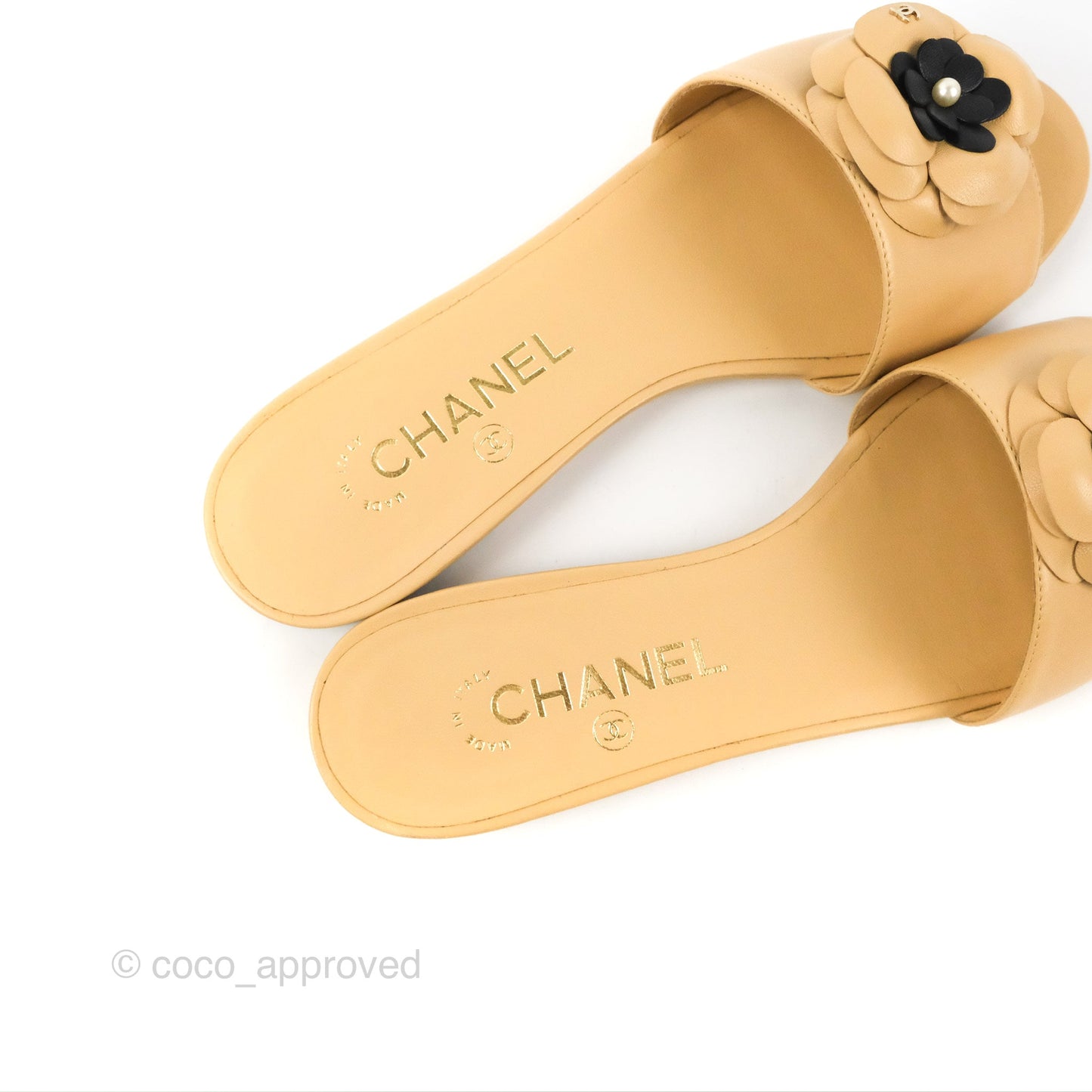 Chanel Camellia Mule Sandals Beige Lambskin 17C Size 37