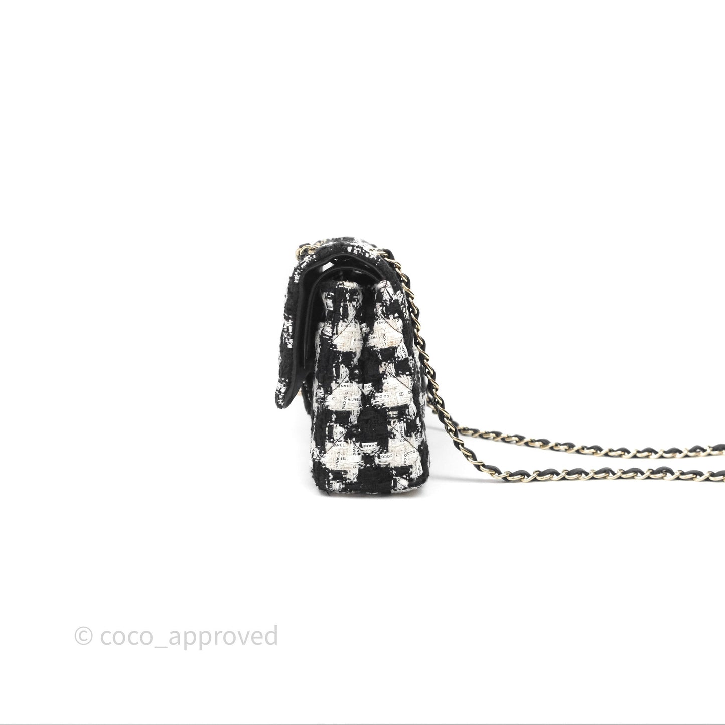 Chanel Quilted M/L Medium Double Flap Black White Houndstooth Tweed Gold Hardware