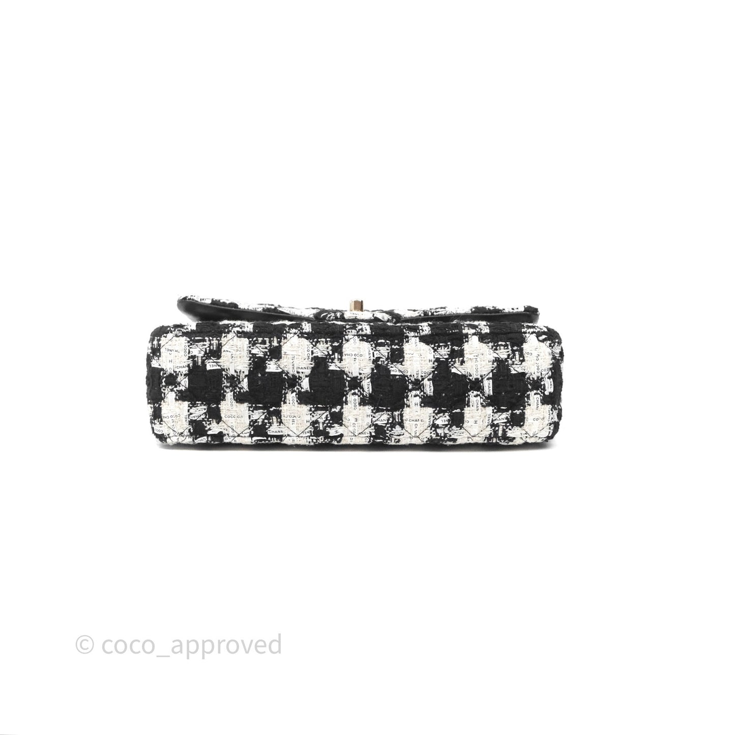 Chanel Quilted M/L Medium Double Flap Black White Houndstooth Tweed Gold Hardware