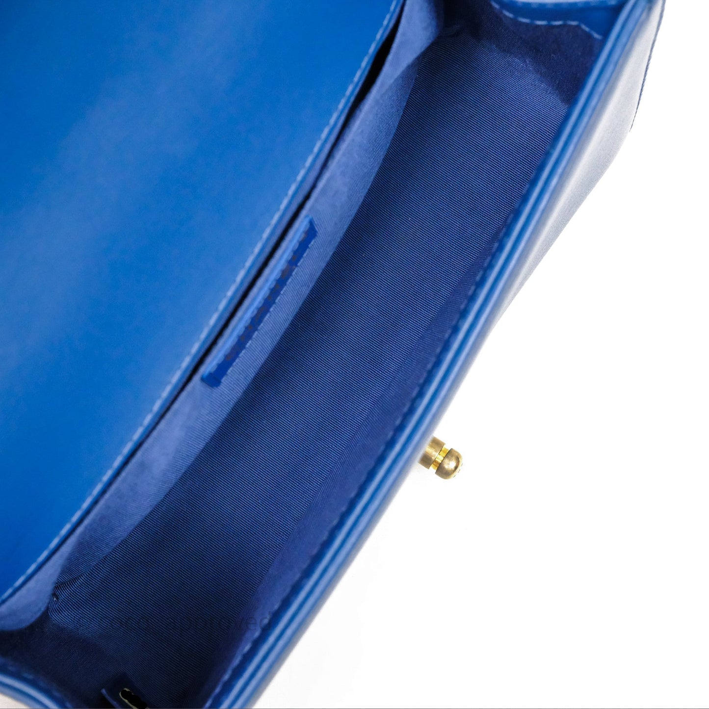 Chanel Quilted Medium Boy With Handle Blue Calfskin Aged Gold Hardware