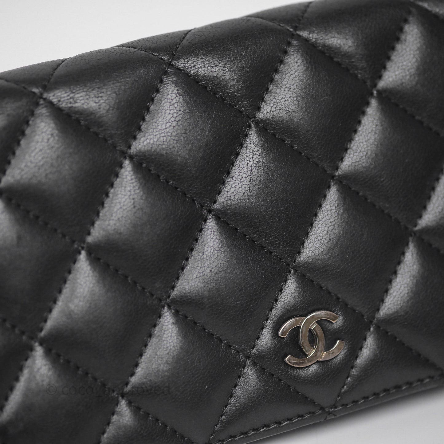 Chanel Classic Quilted Long Wallet Black Lambskin Silver Hardware