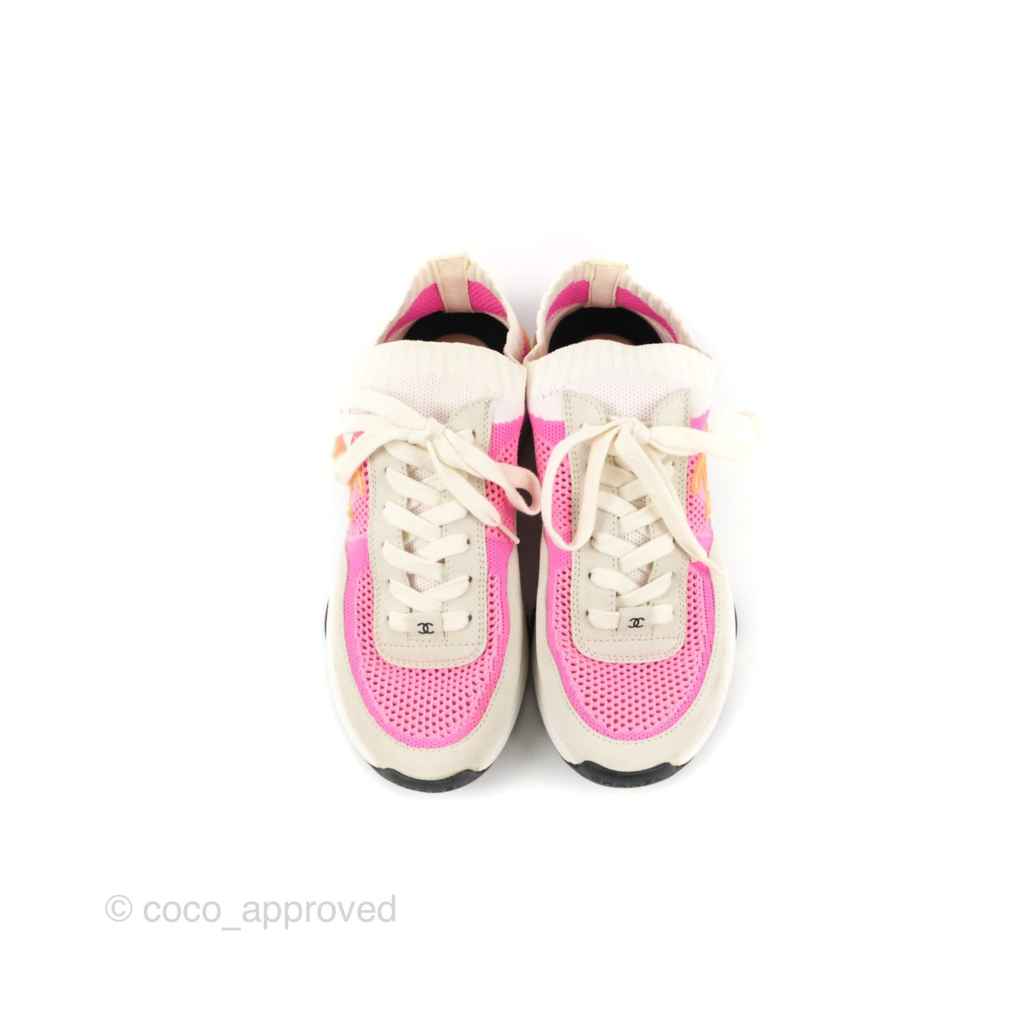 Chanel Low Top CC Trainers White Pink Sneakers Size 37.5