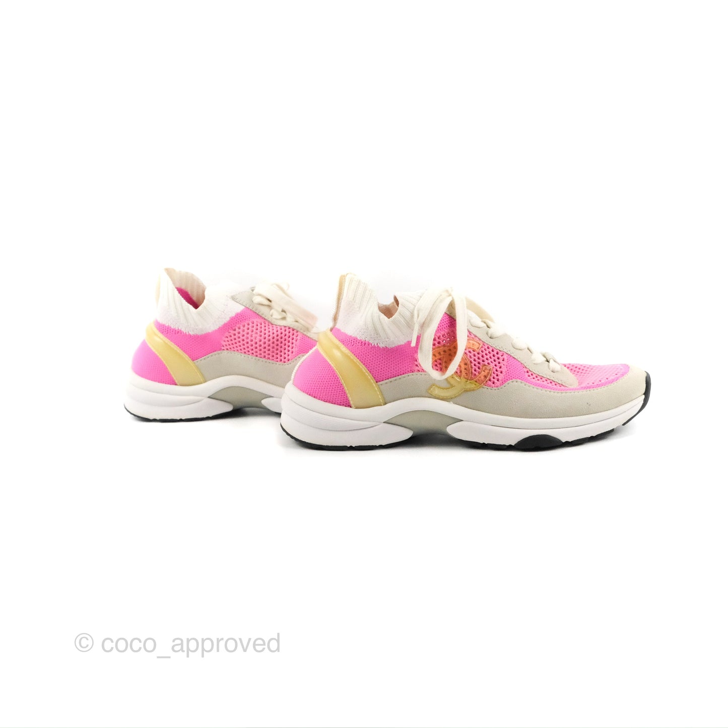 Chanel Low Top CC Trainers White Pink Sneakers Size 37.5