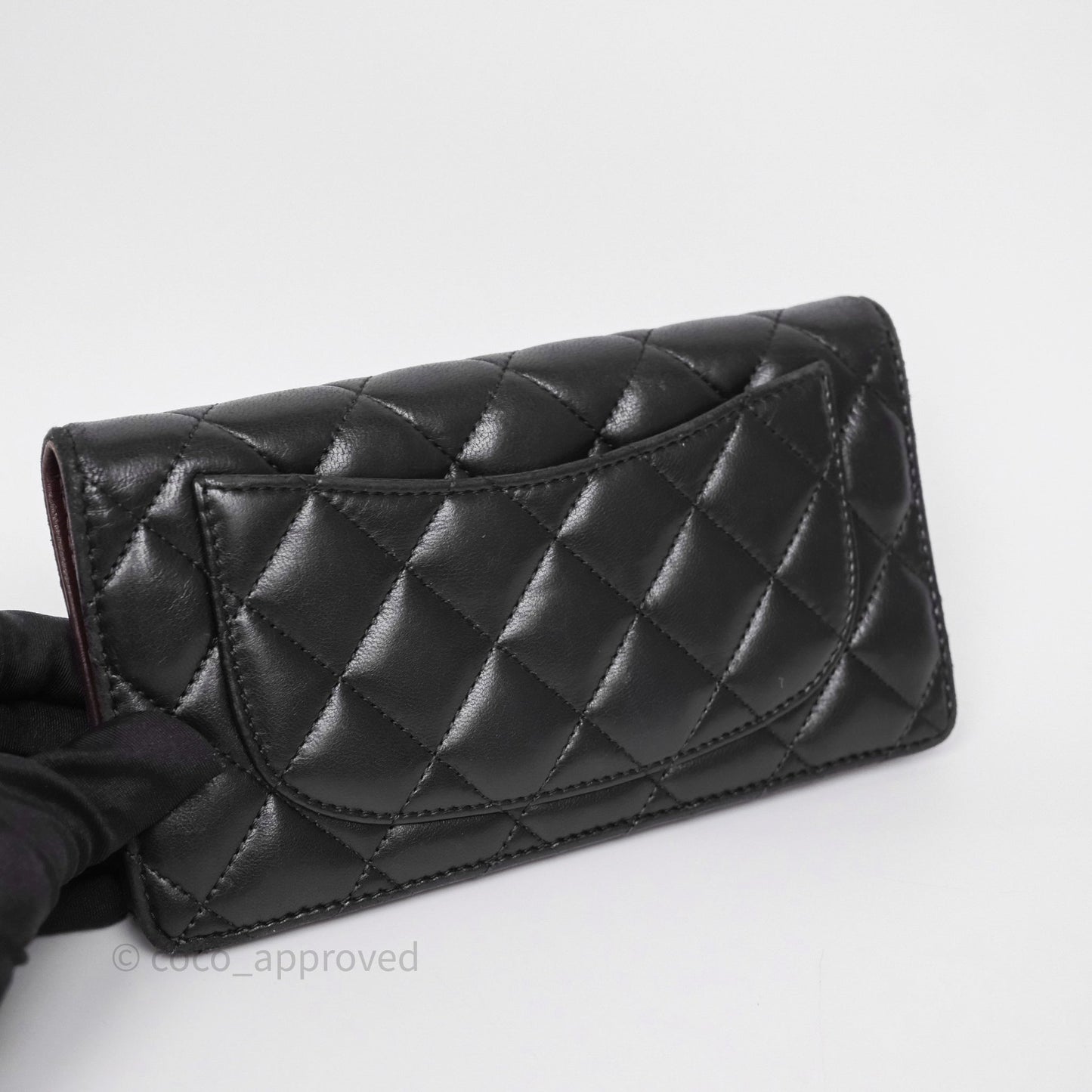 Chanel Classic Quilted Long Wallet Black Lambskin Silver Hardware