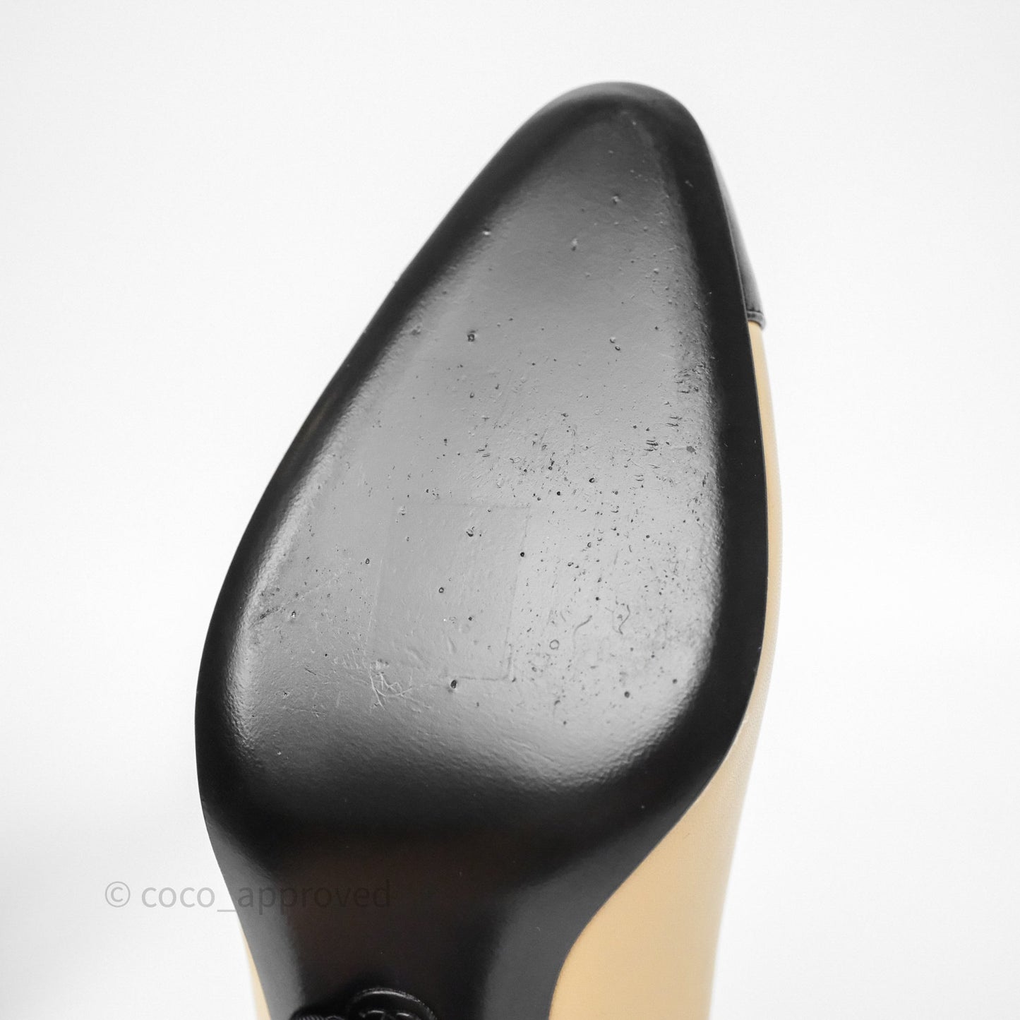 Chanel Beige Toe Pointed Black Pump Heels With Pearl Size 39
